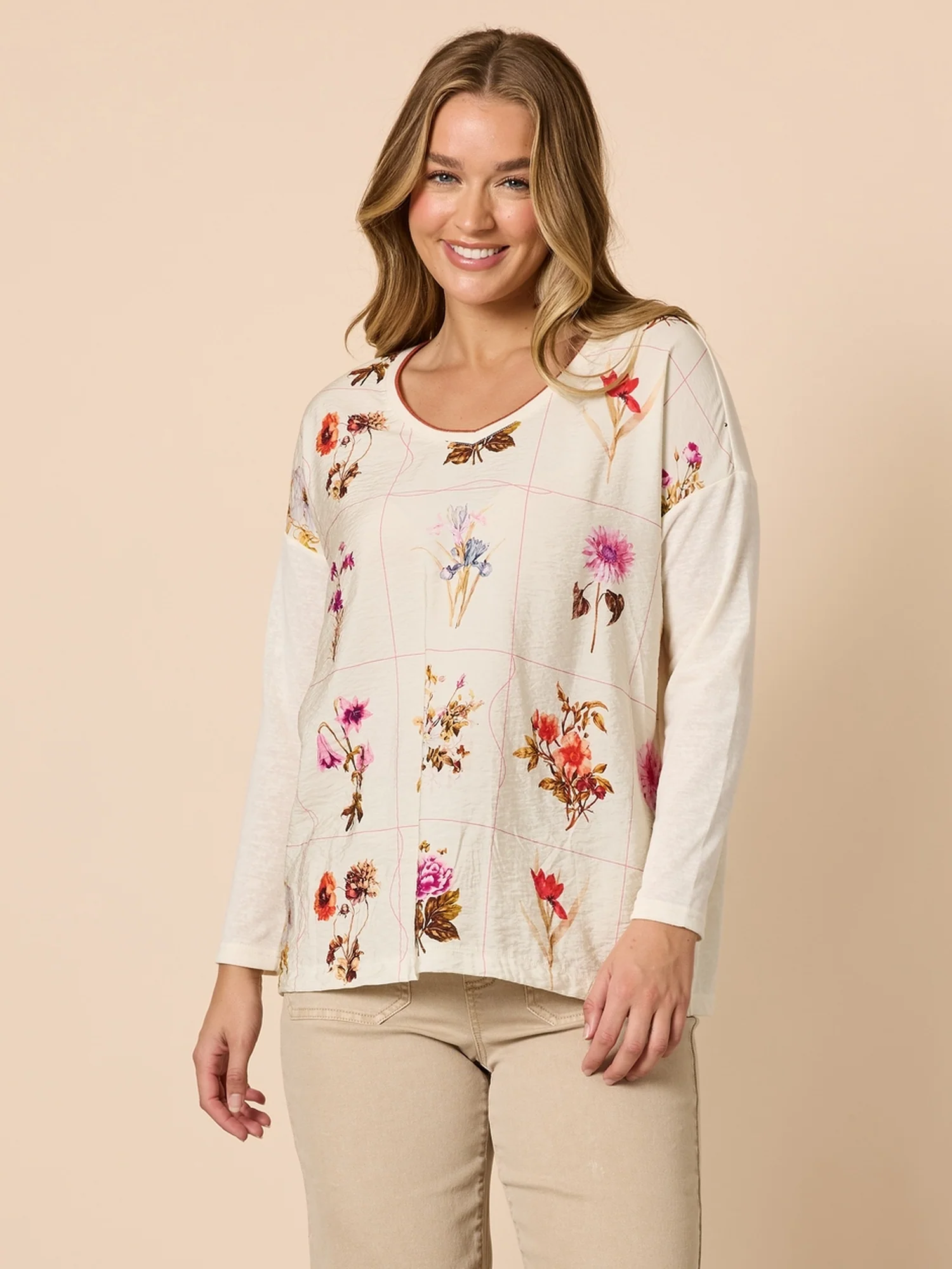 Central Park Floral Print Top - Natural Multi
