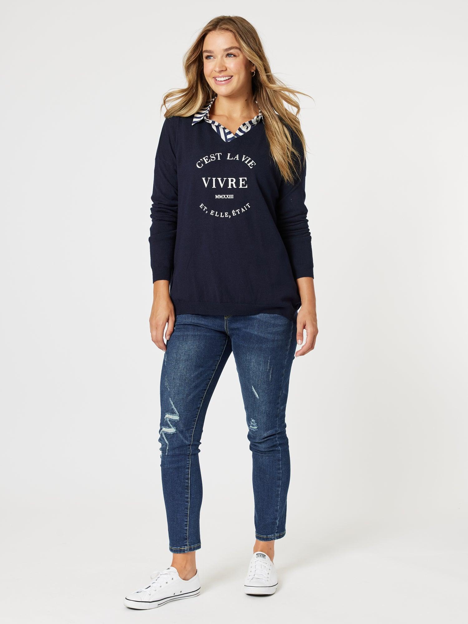 C'est La Vie Knit Sweat - Navy - Image 2