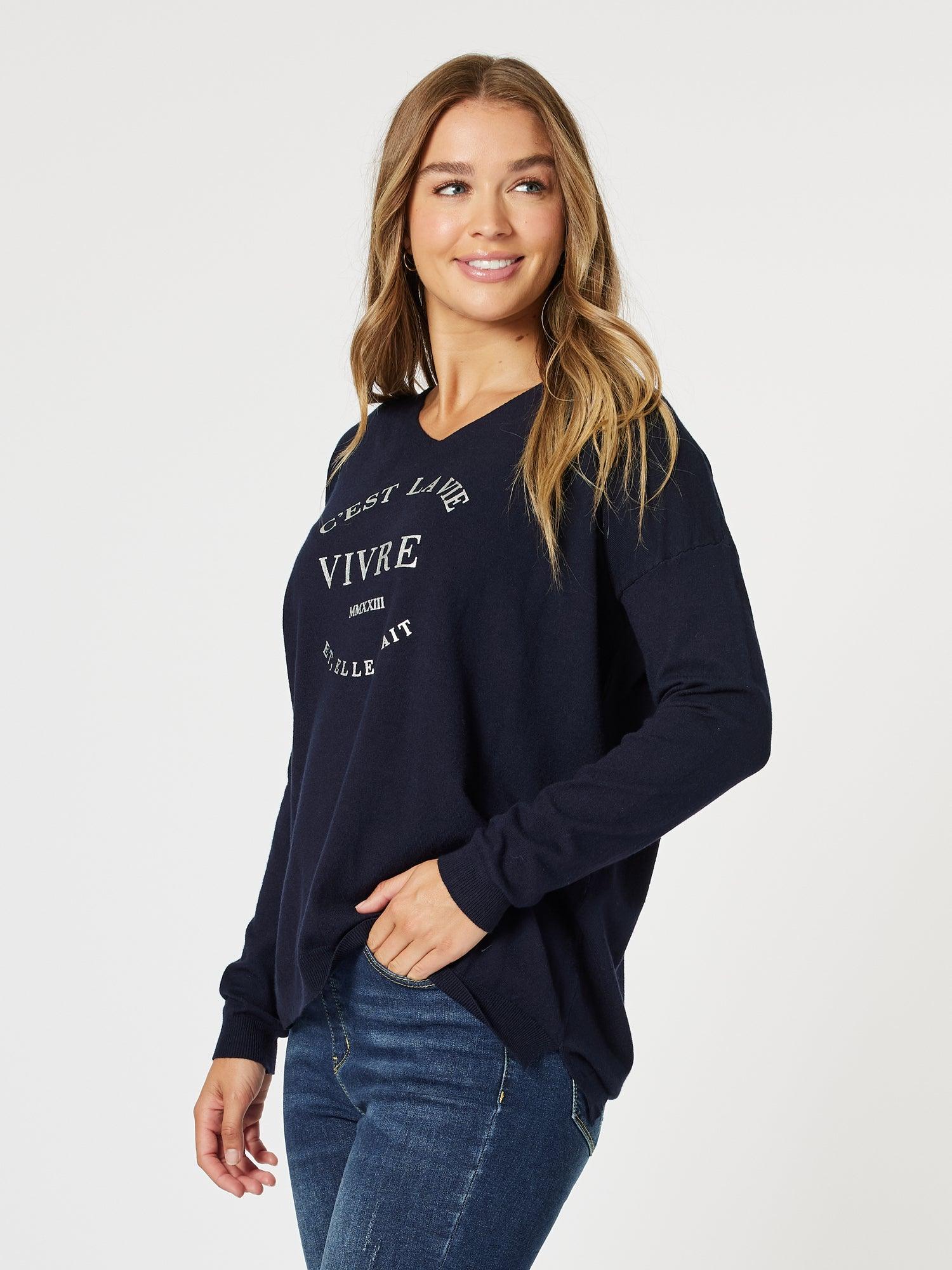 C'est La Vie Knit Sweat - Navy - Image 4