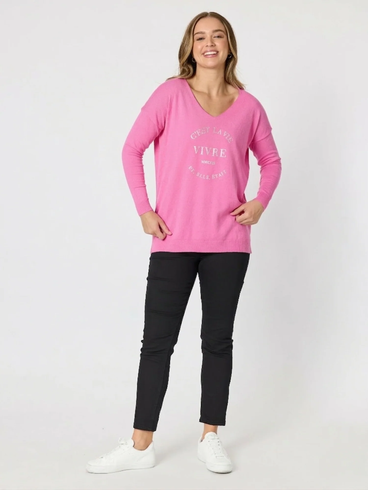 C'est La Vie Knit Sweat - Hot Pink - Image 2