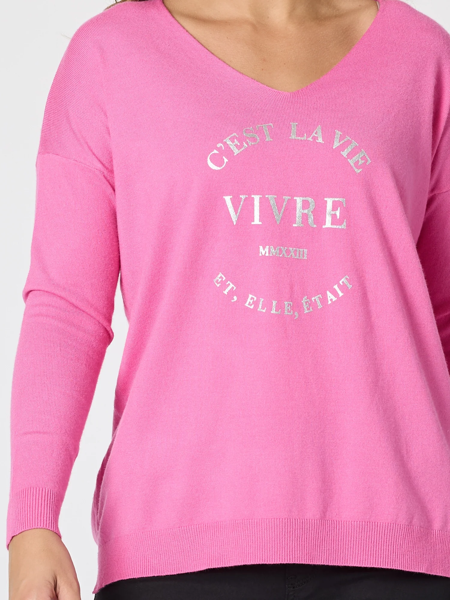 C'est La Vie Knit Sweat - Hot Pink - Image 3