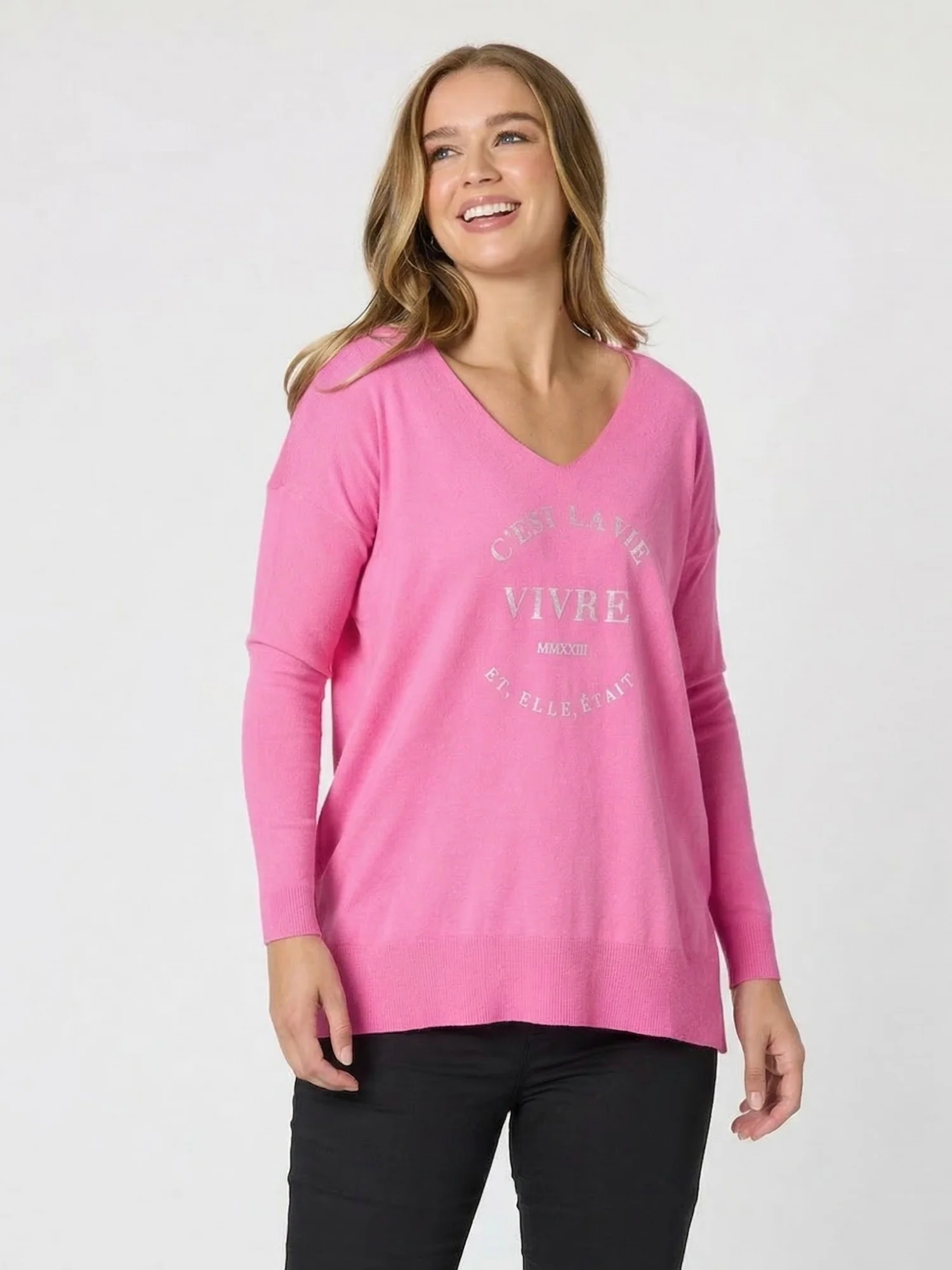 C'est La Vie Knit Sweat - Hot Pink - Image 4