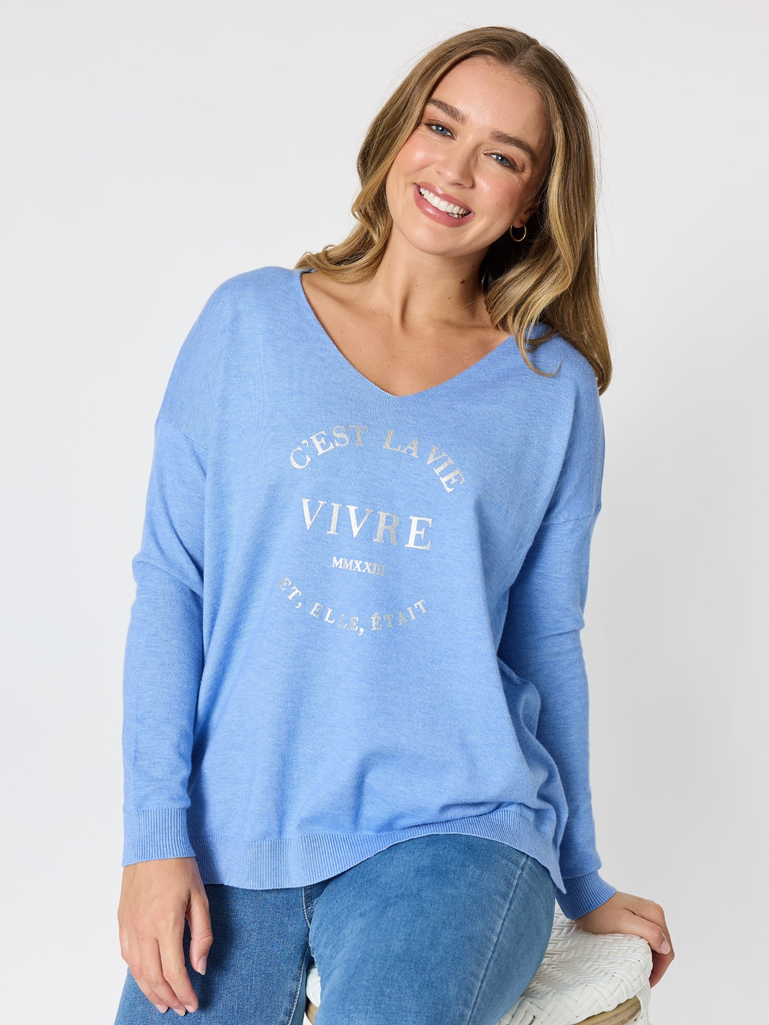 C'est La Vie Knit Sweat - Sky Blue