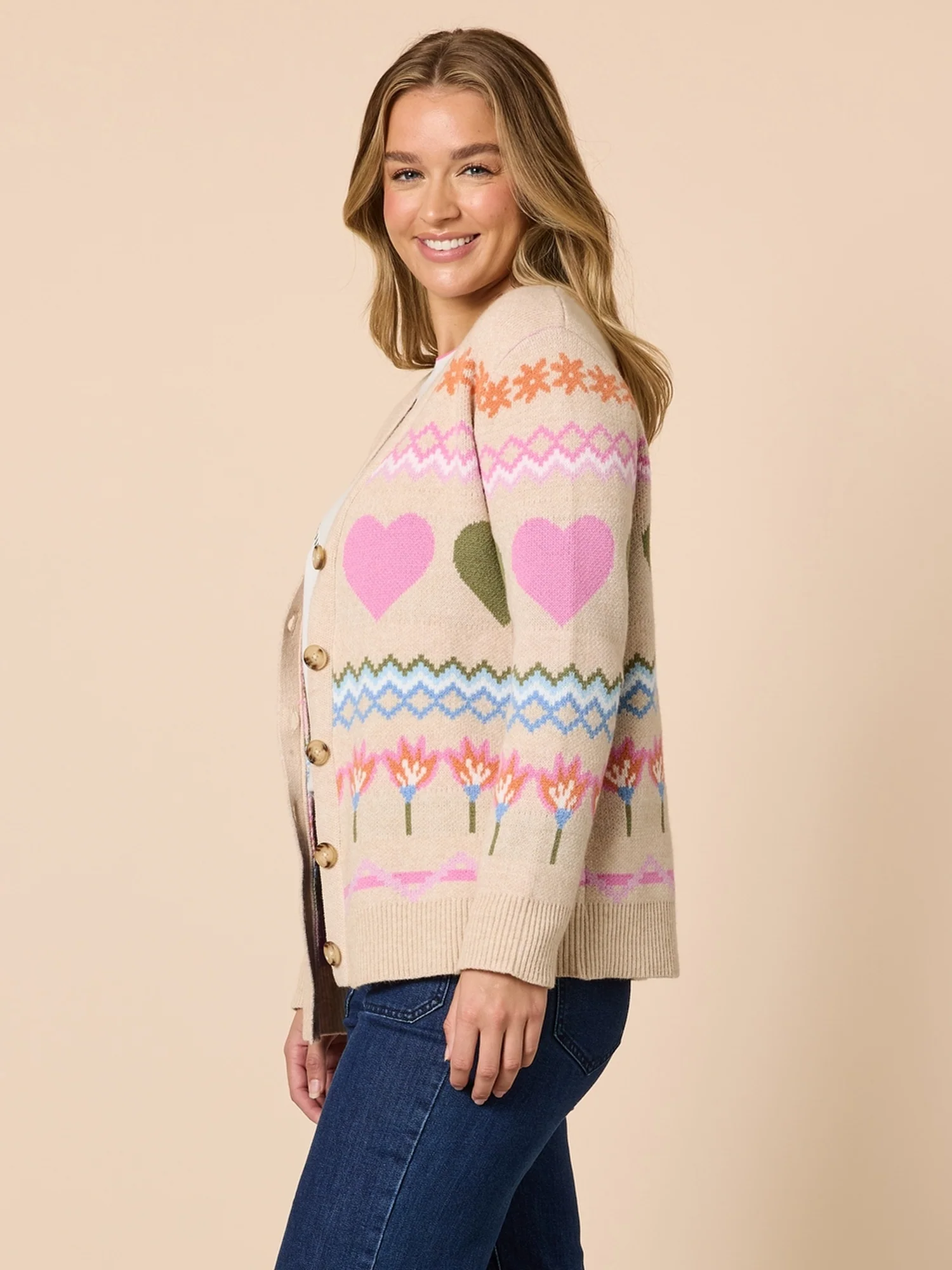Charming Print Cardigan - Natural Multi - Image 3