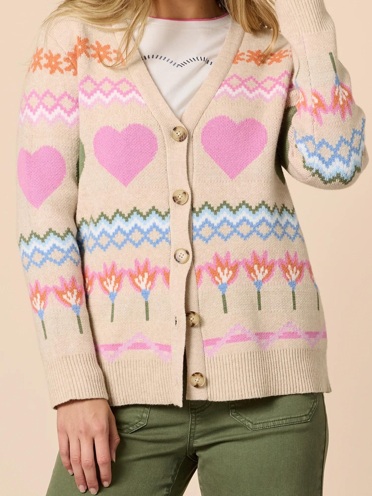Charming Print Cardigan - Natural Multi - Image 5
