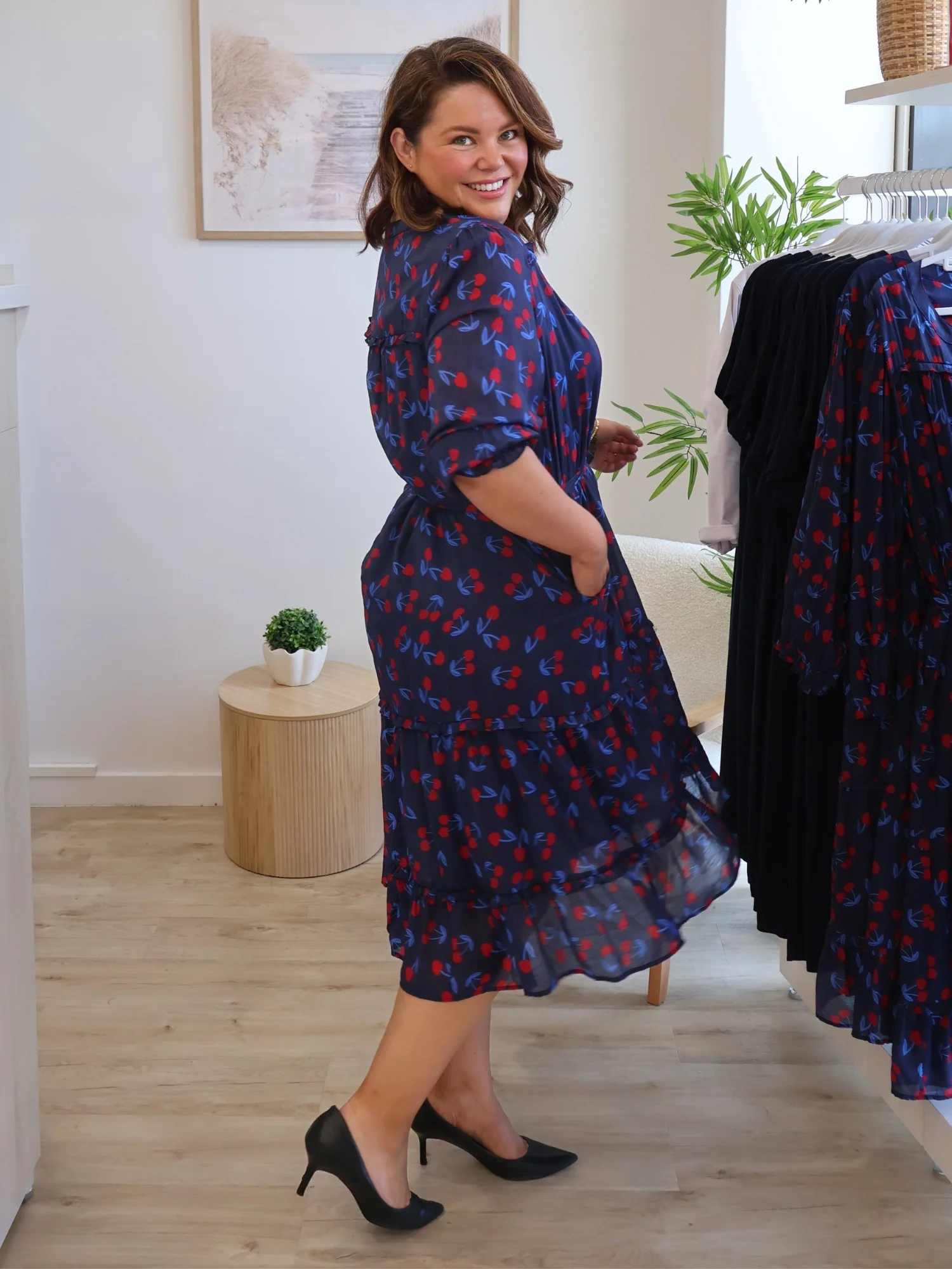 Cherry Delight Print Dress - Navy/Red - Image 8