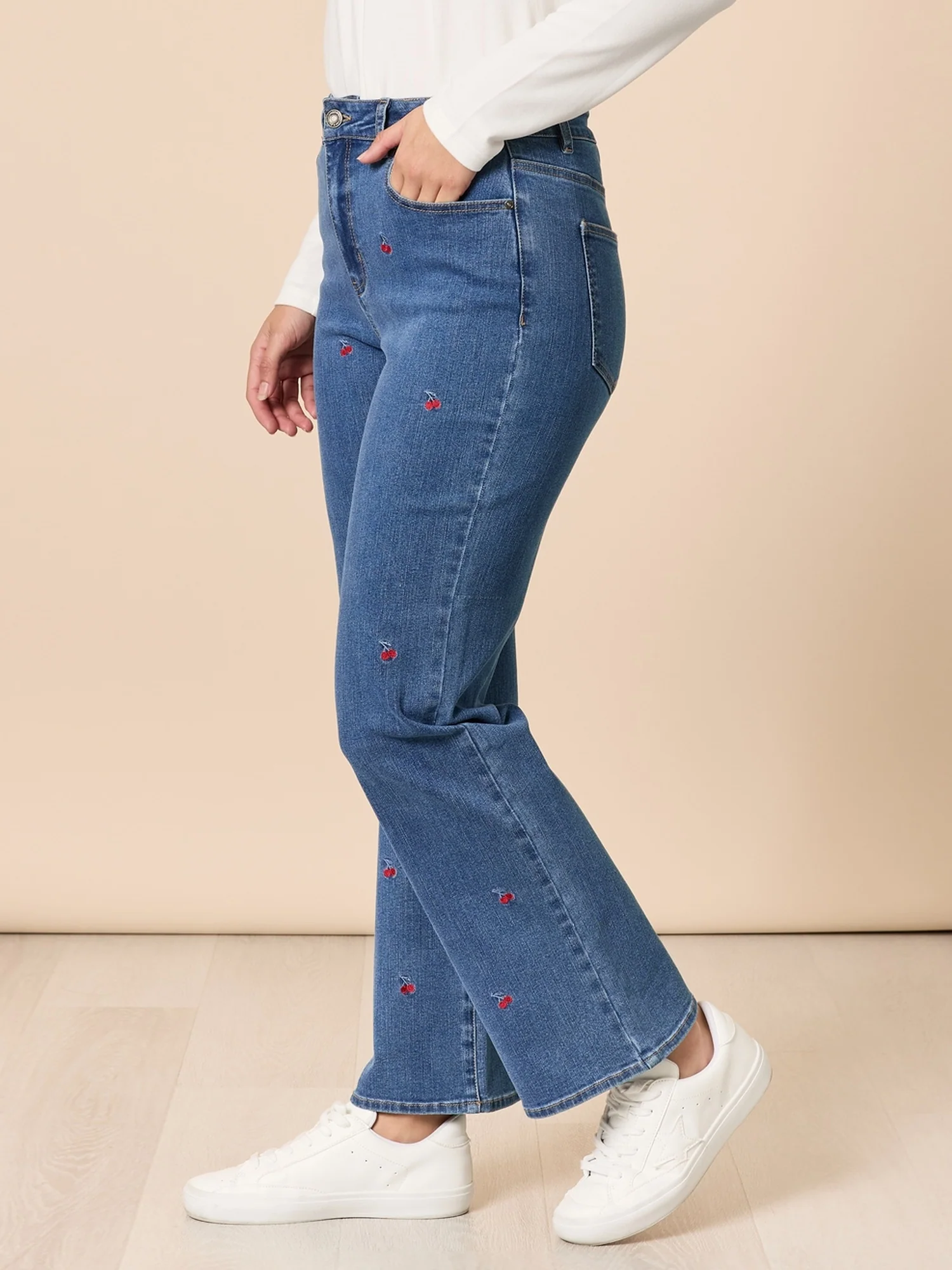 Embroidered Cherry Straight Leg Jeans - Denim - Image 4