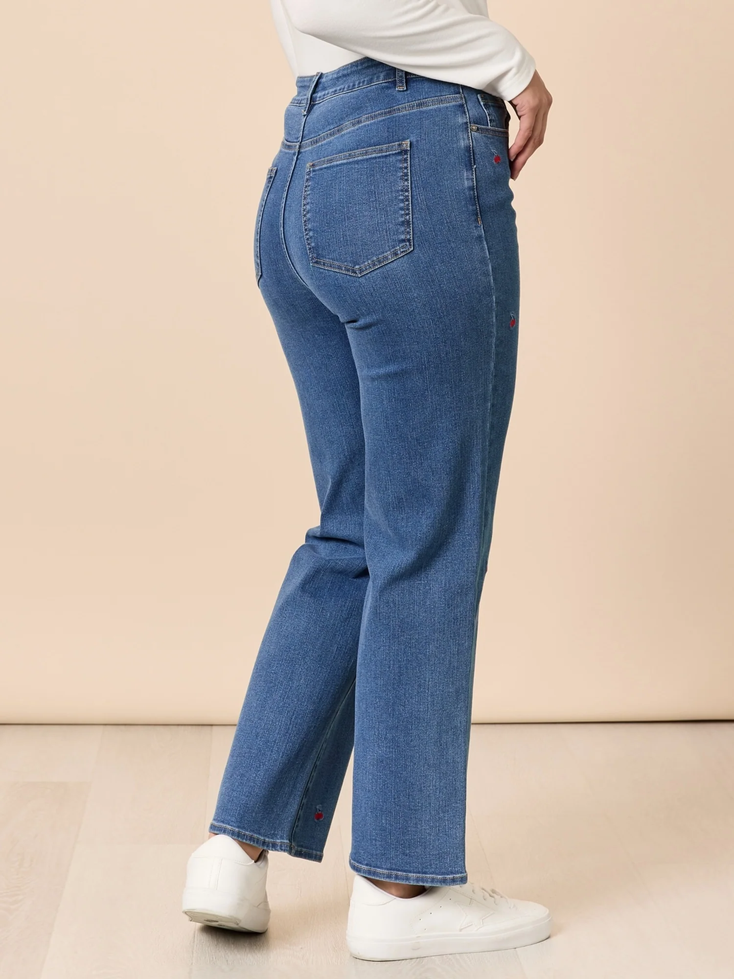 Embroidered Cherry Straight Leg Jeans - Denim - Image 5