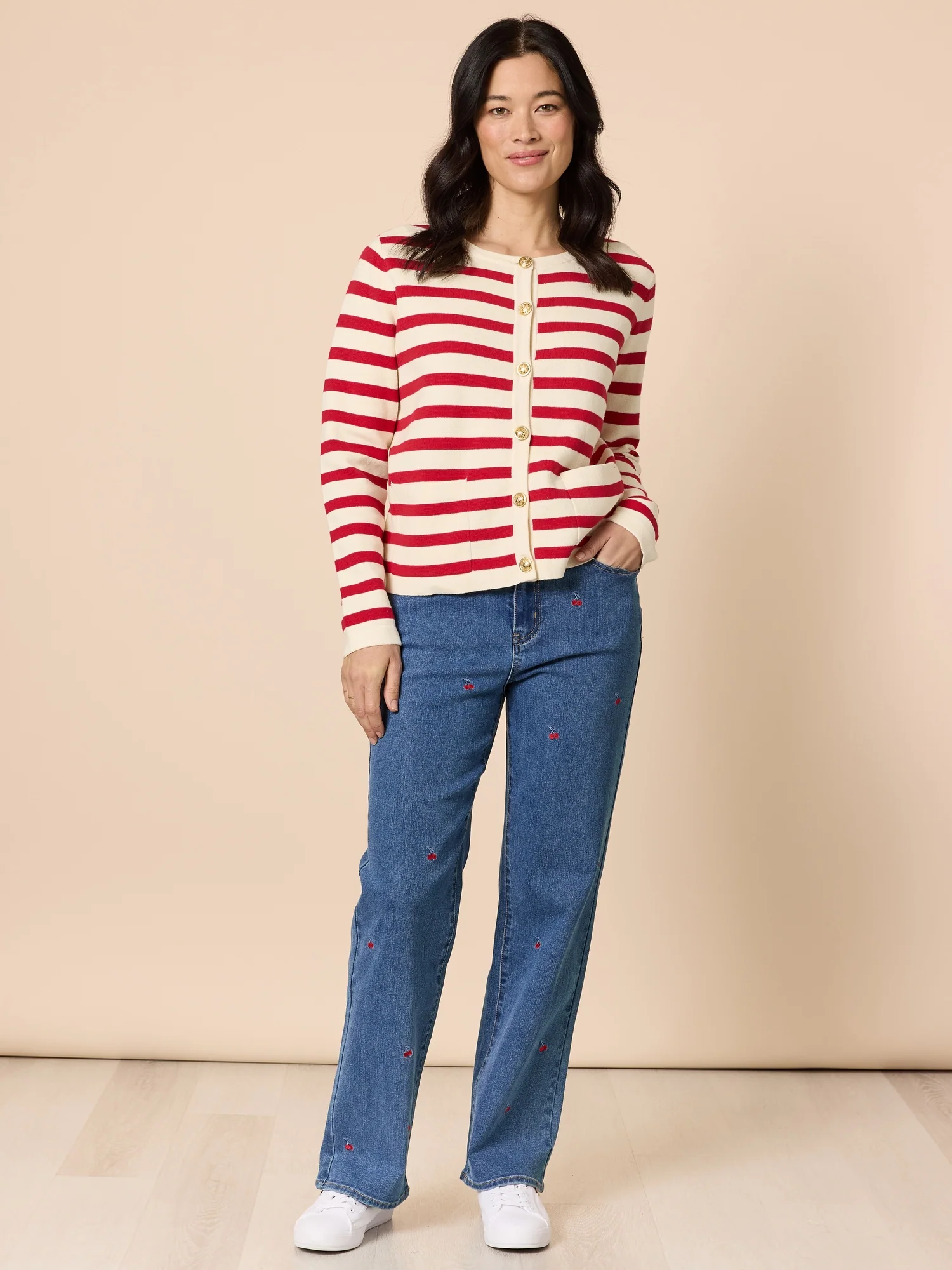 Embroidered Cherry Straight Leg Jeans - Denim - Image 8