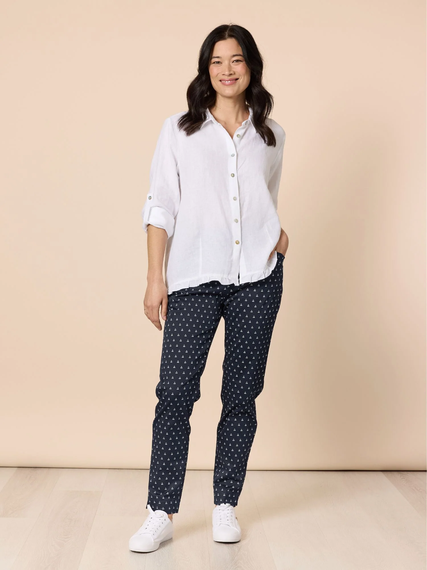 Cherry Print Slim Leg Pant - Navy/White - Image 2