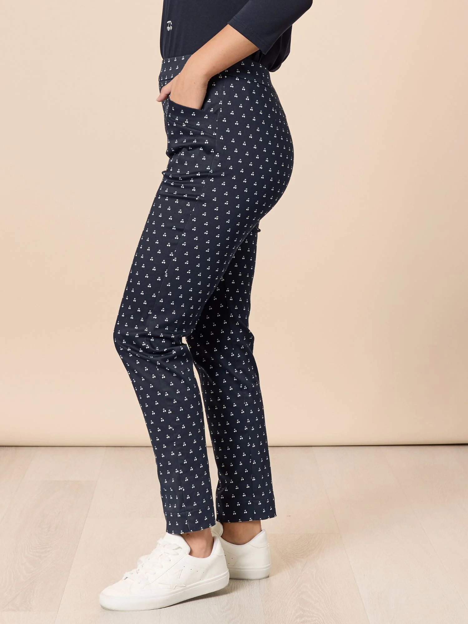 Cherry Print Slim Leg Pant - Navy/White - Image 3