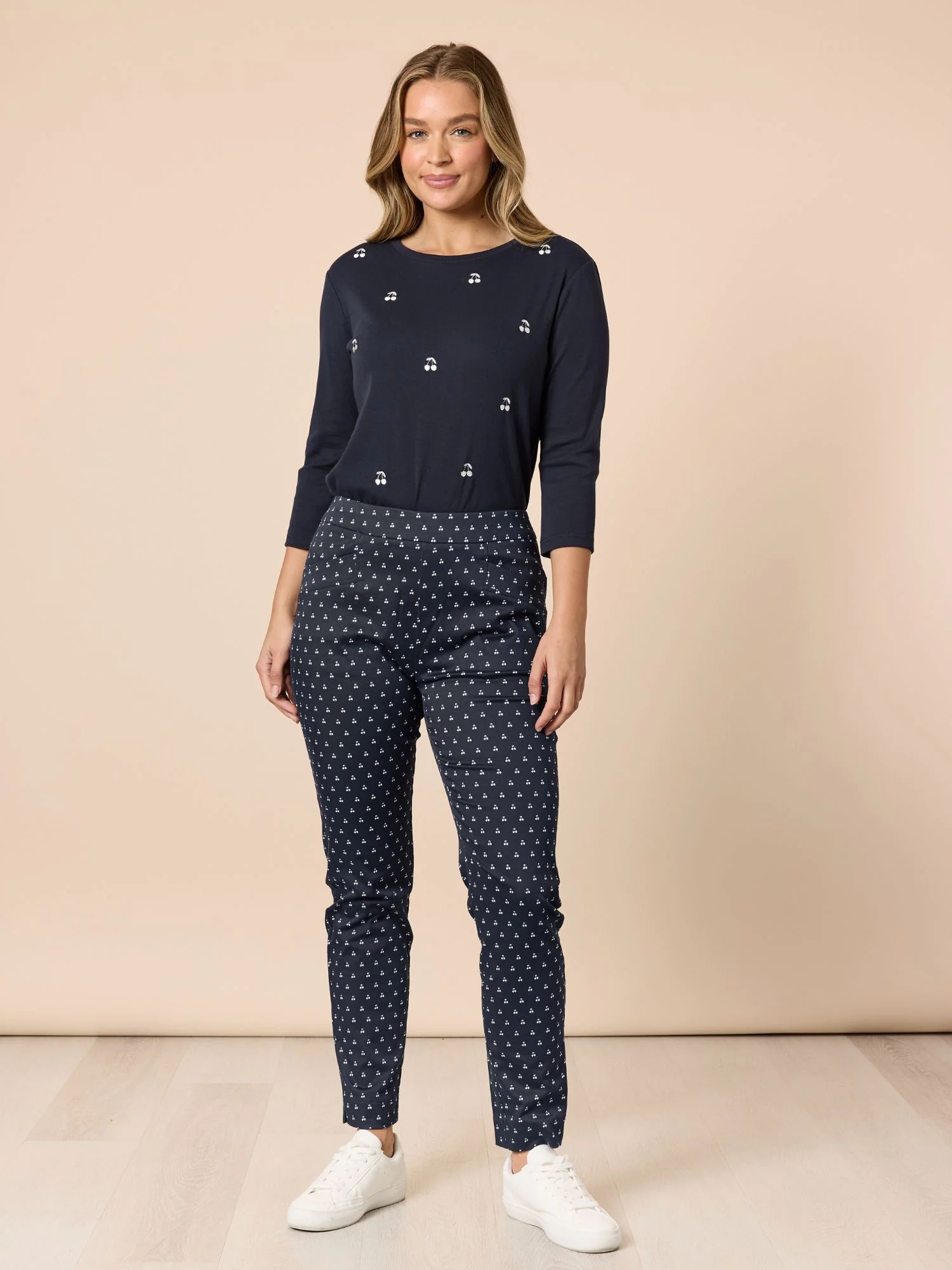 Cherry Print Slim Leg Pant - Navy/White - Image 6
