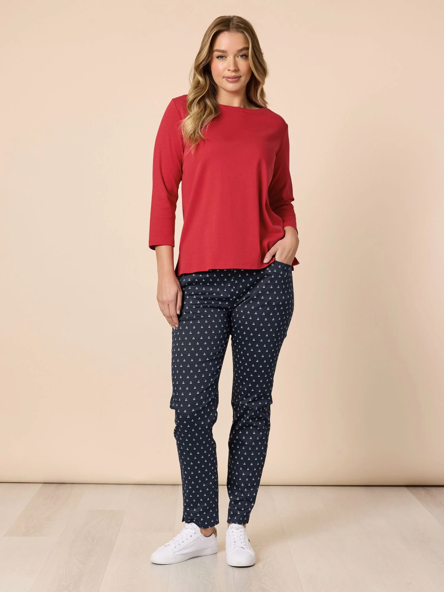 Cherry Print Slim Leg Pant - Navy/White - Image 7