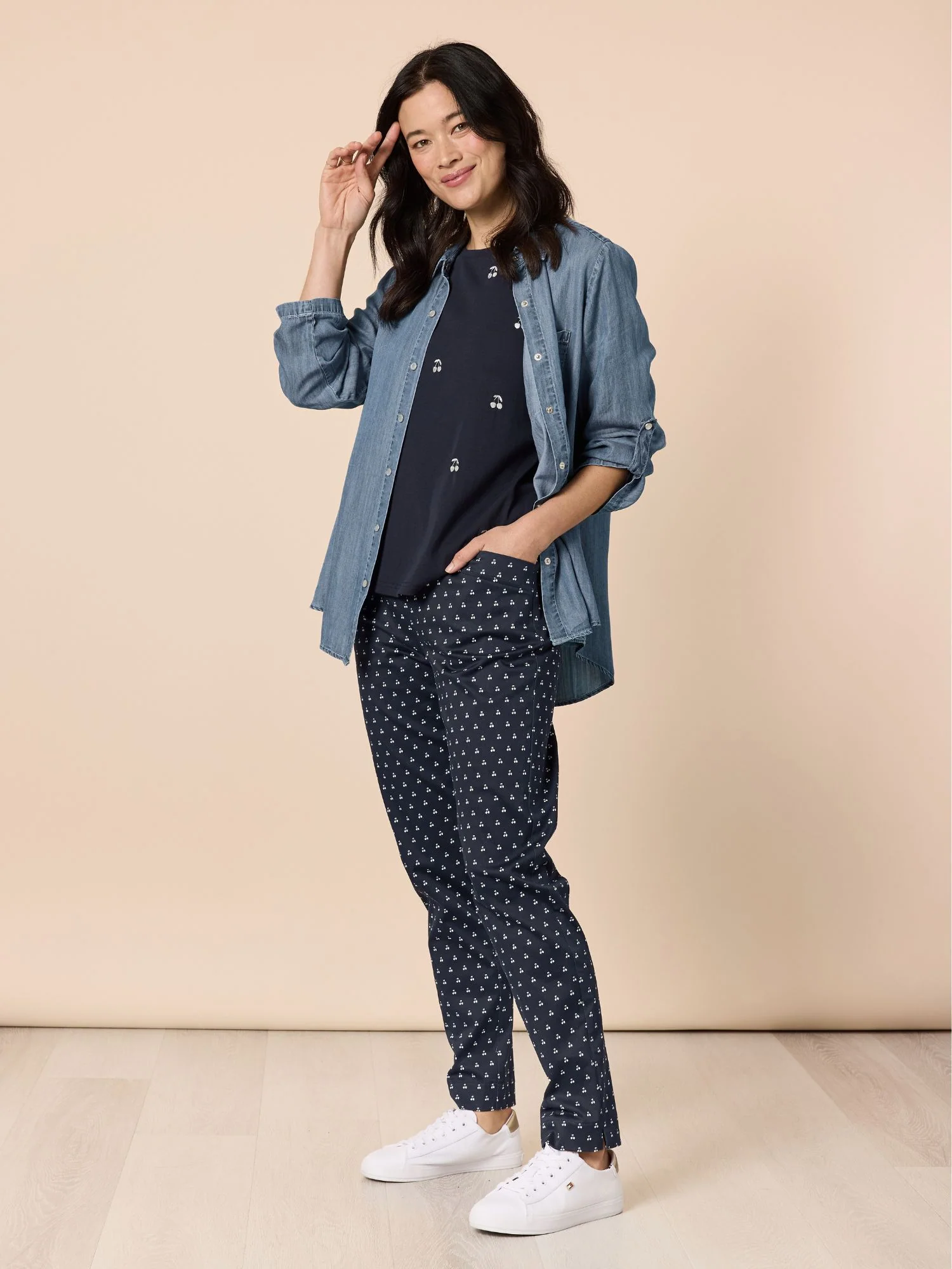 Cherry Print Slim Leg Pant - Navy/White - Image 8