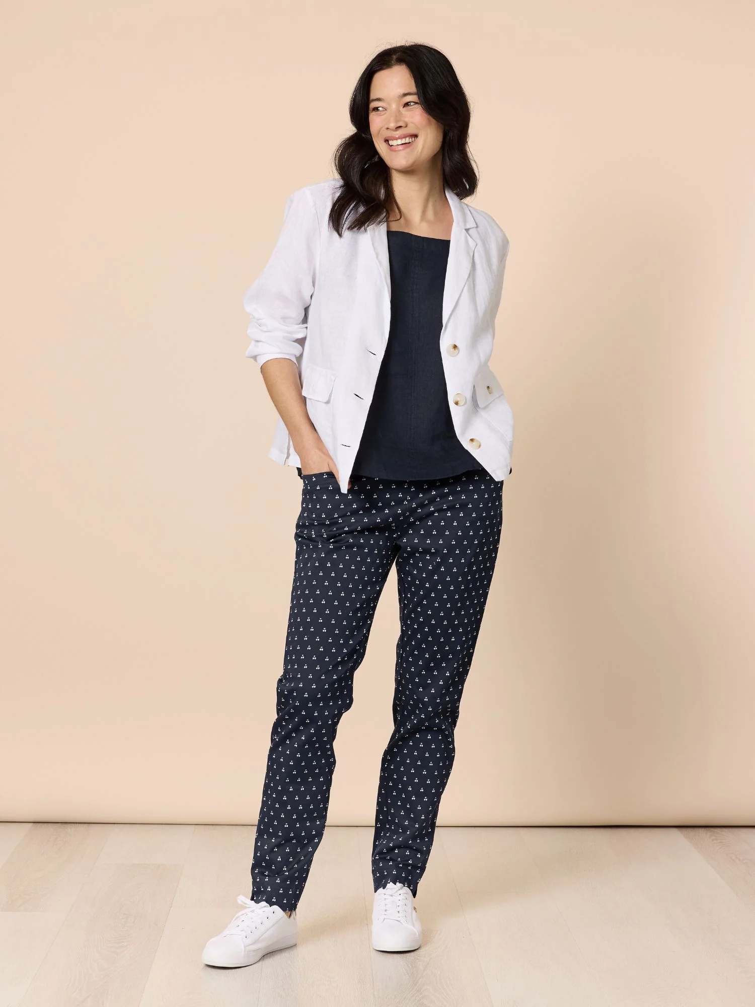 Cherry Print Slim Leg Pant - Navy/White - Image 9