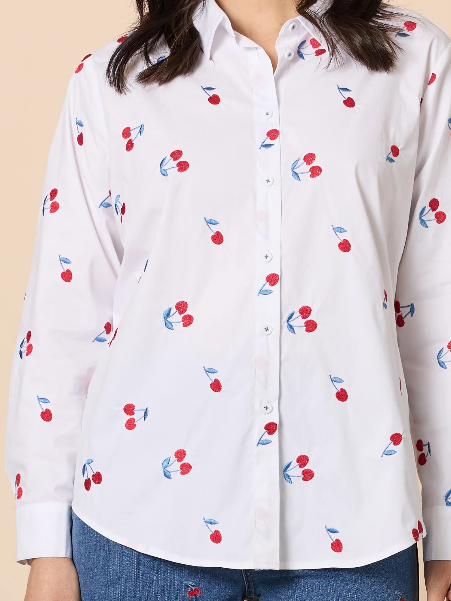 Embroidered Cherry Shirt - White - Image 6