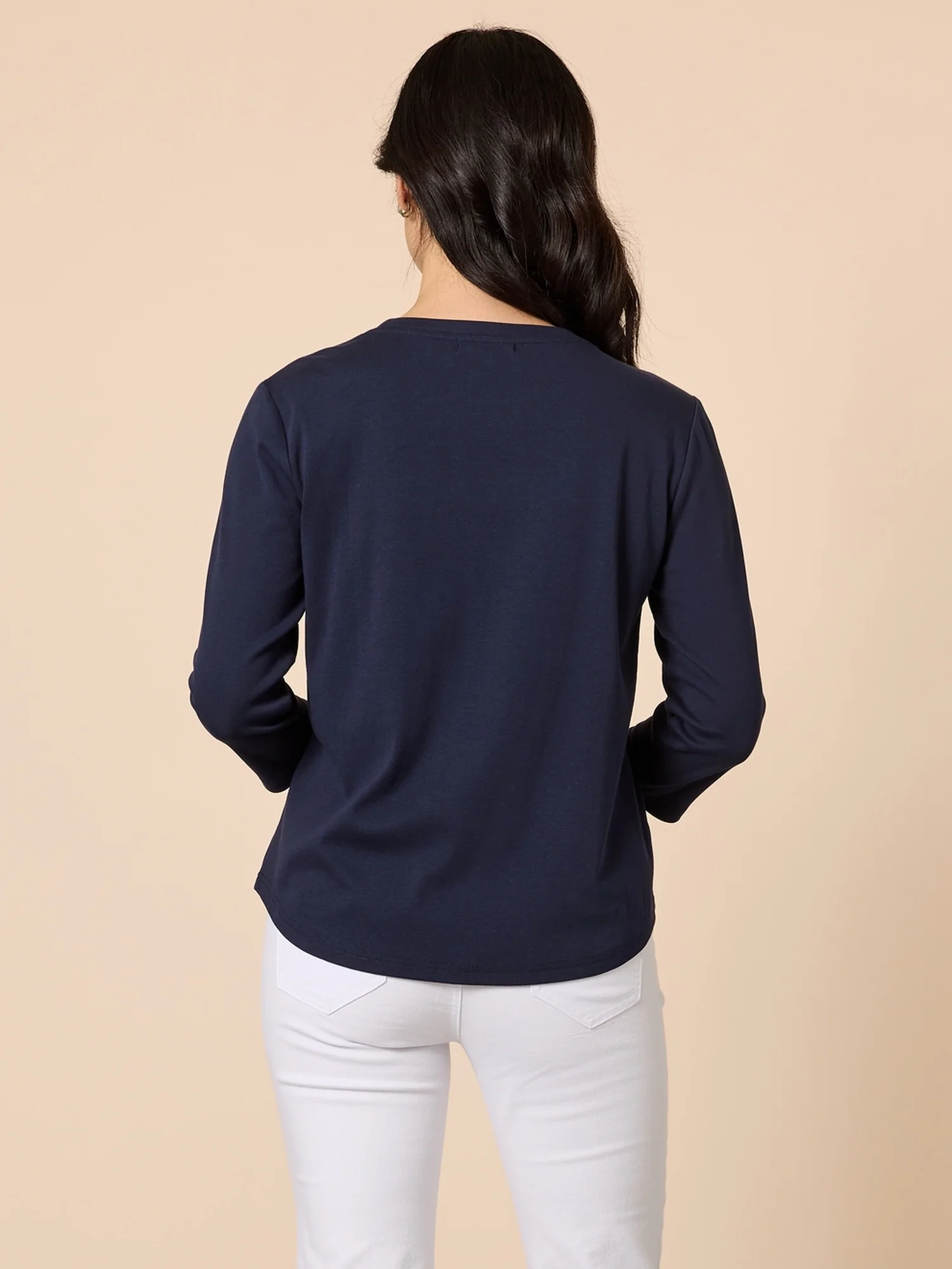 Embroidered Cherry Long Sleeve Tee - Navy/White - Image 4