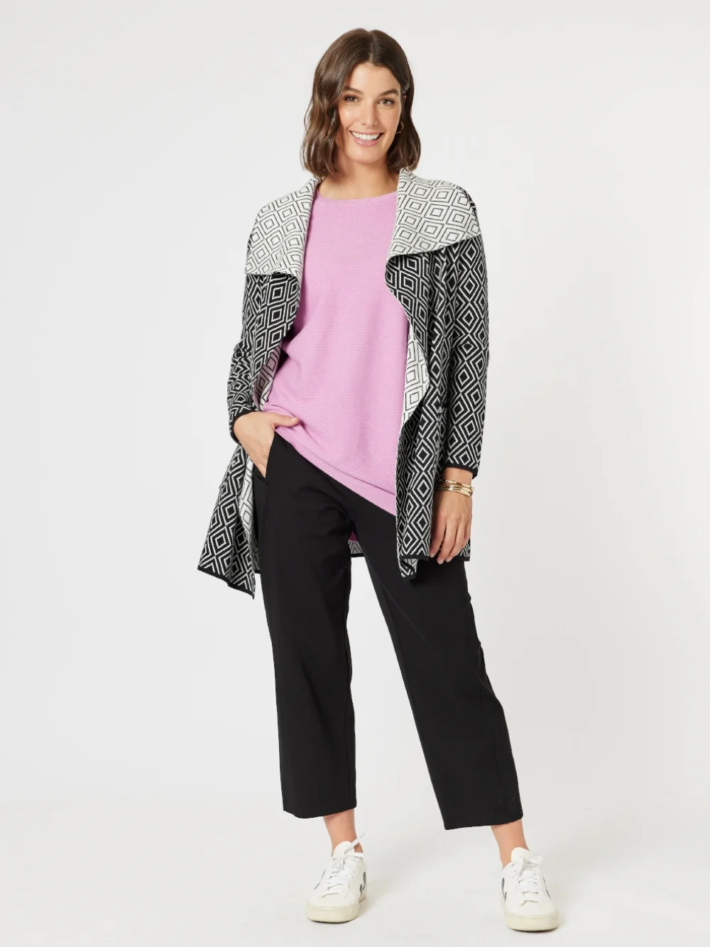 Chevron Knit Cardigan - Black/White - Image 2