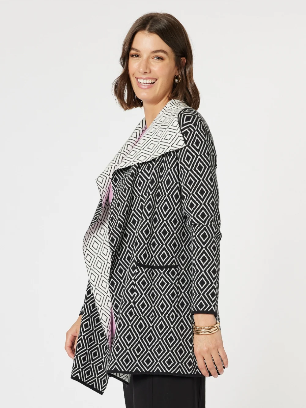 Chevron Knit Cardigan - Black/White - Image 4