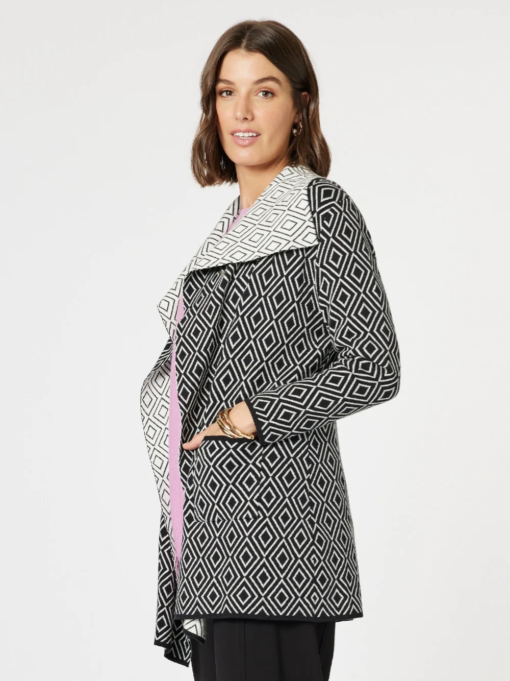 Chevron Knit Cardigan - Black/White - Image 6