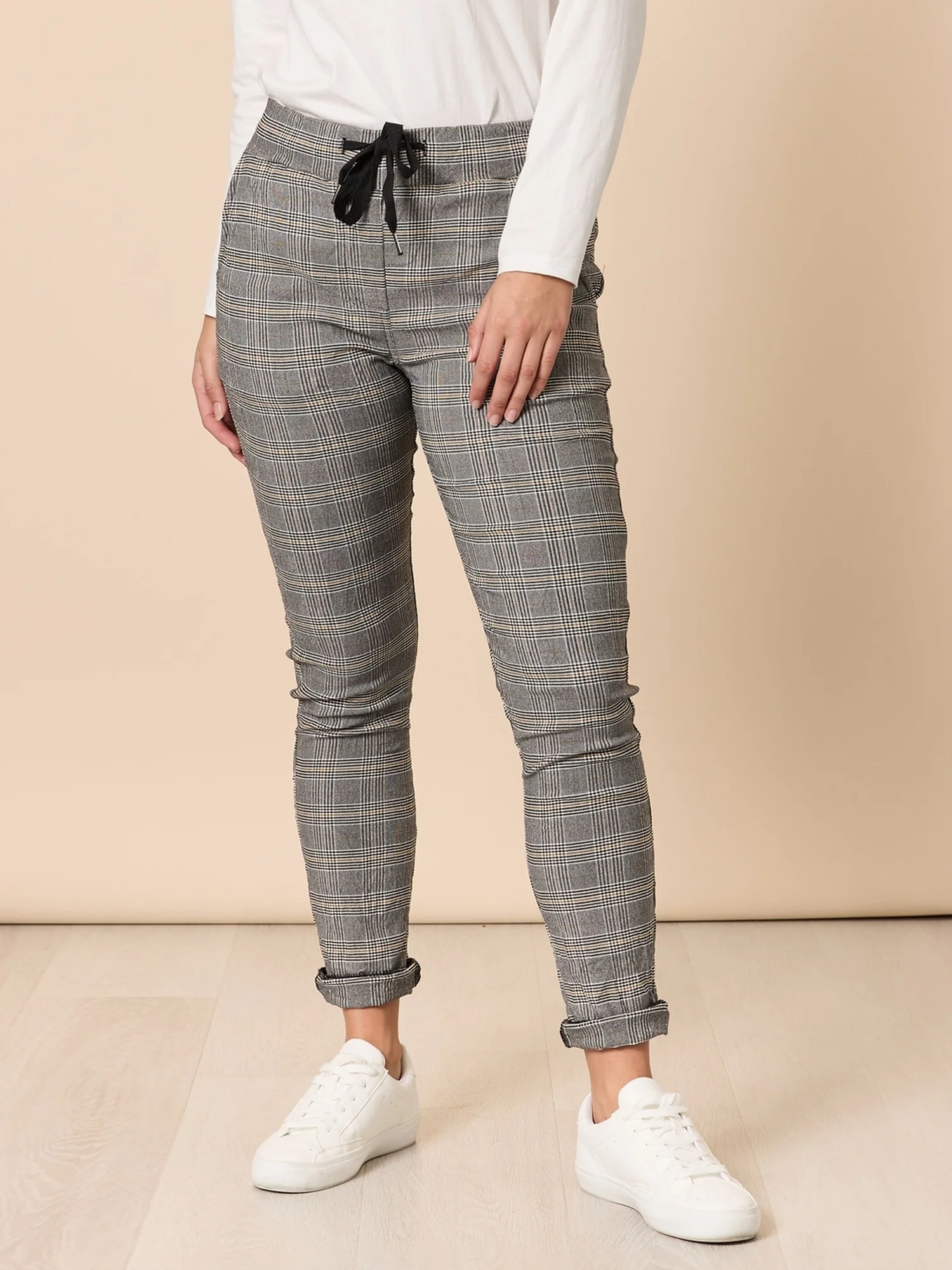 Chic Check Print Crushed Pant - Natural
