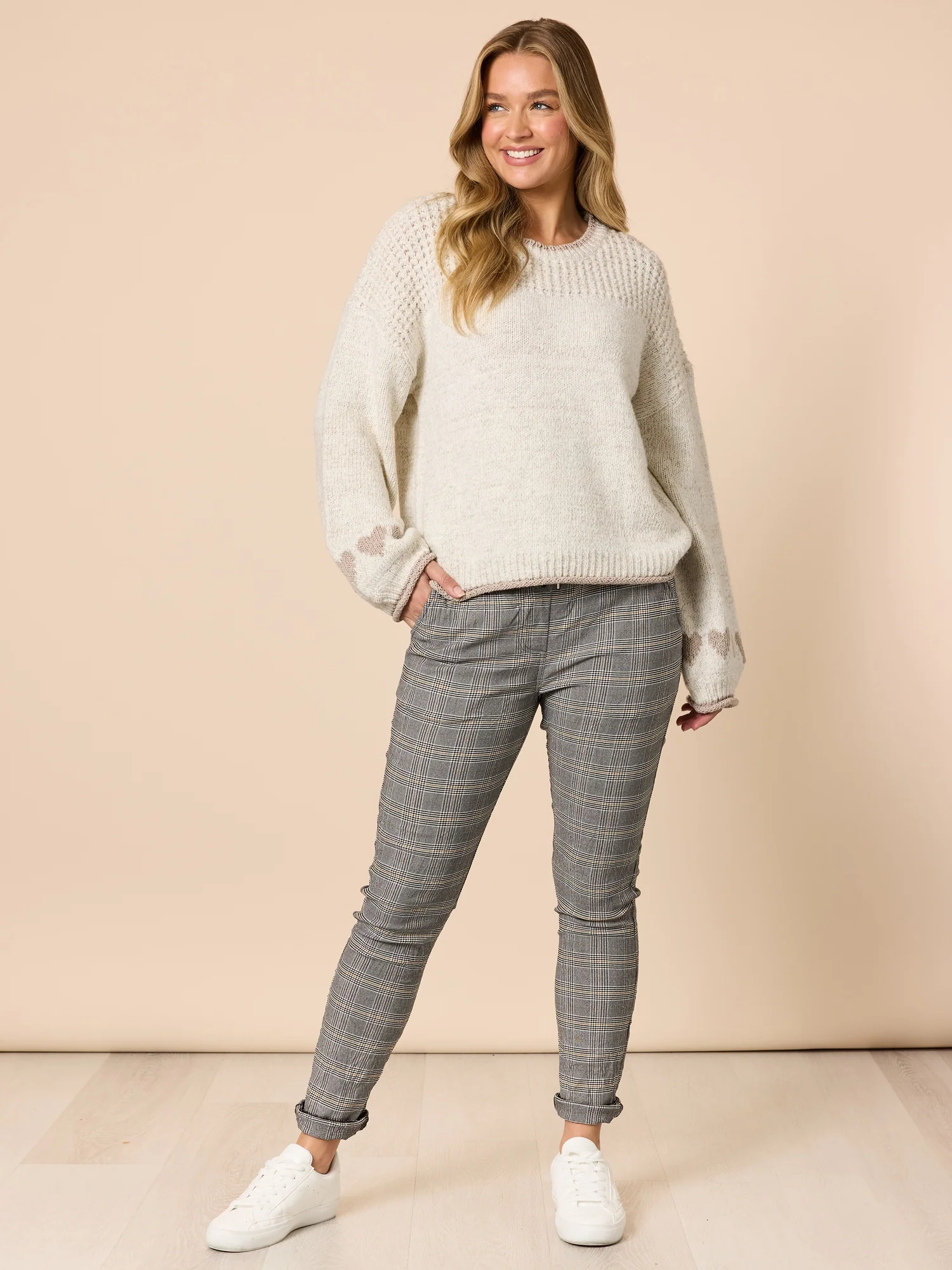 Chic Check Print Crushed Pant - Natural - Image 2
