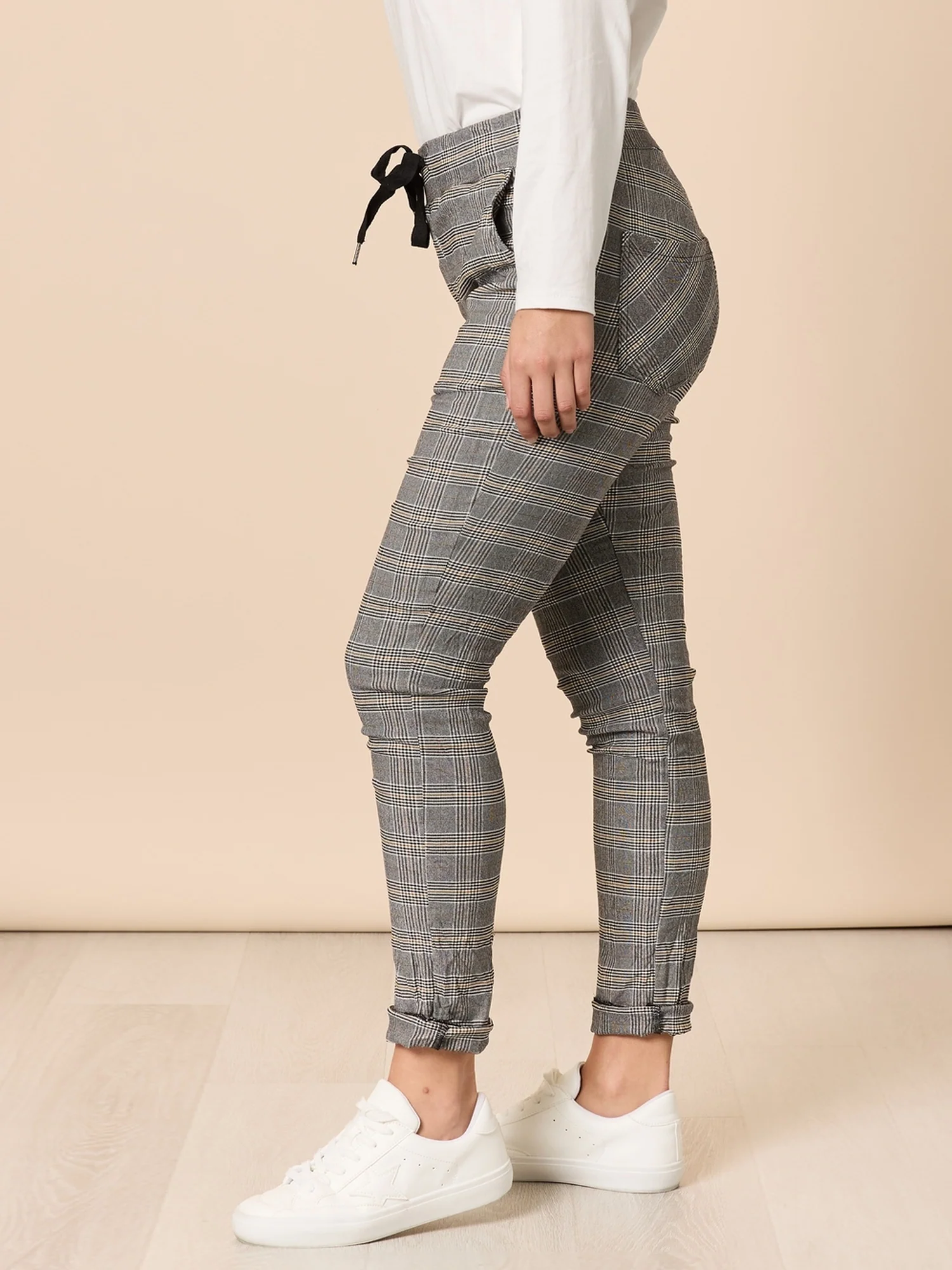 Chic Check Print Crushed Pant - Natural - Image 3