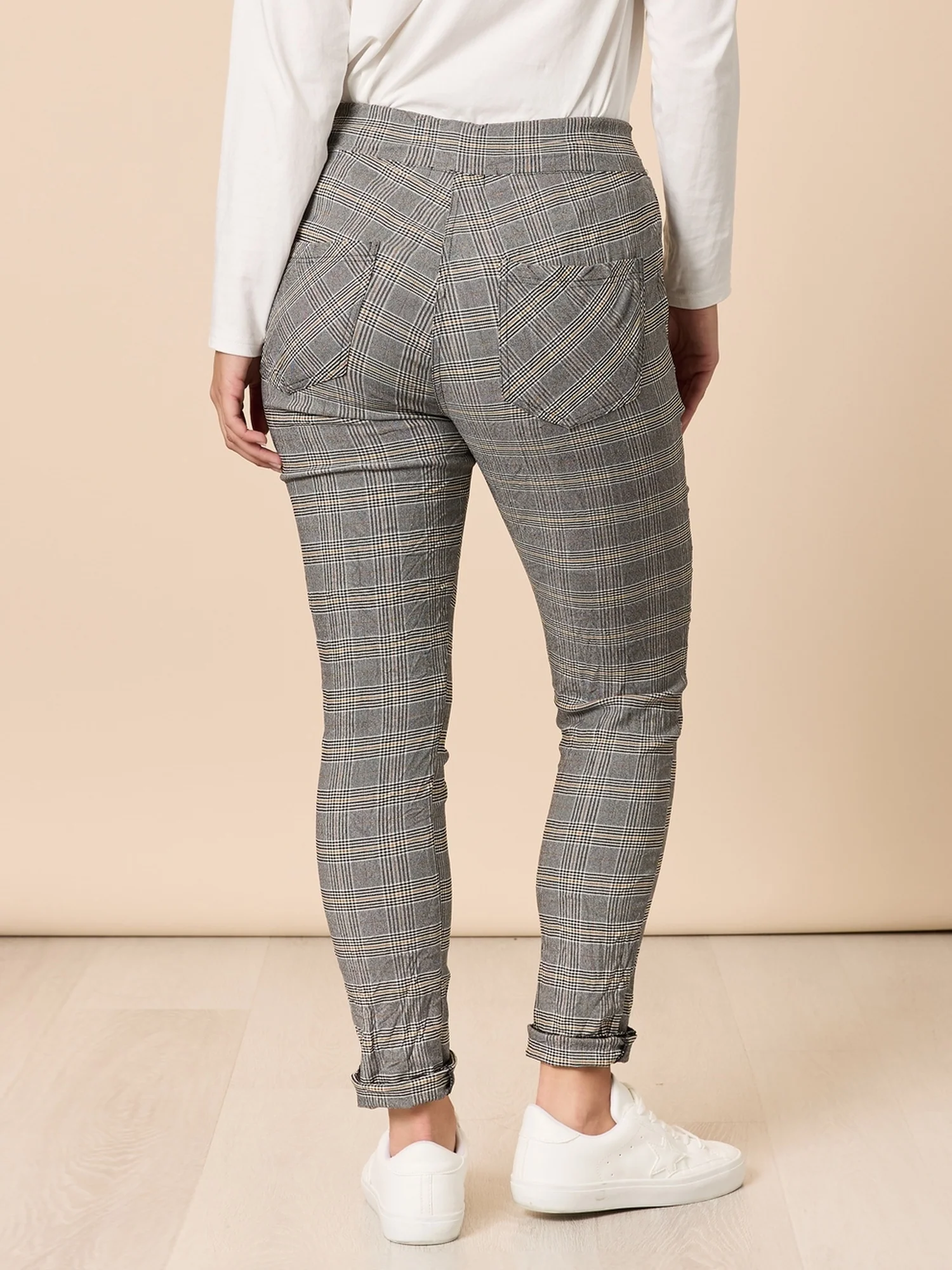 Chic Check Print Crushed Pant - Natural - Image 4