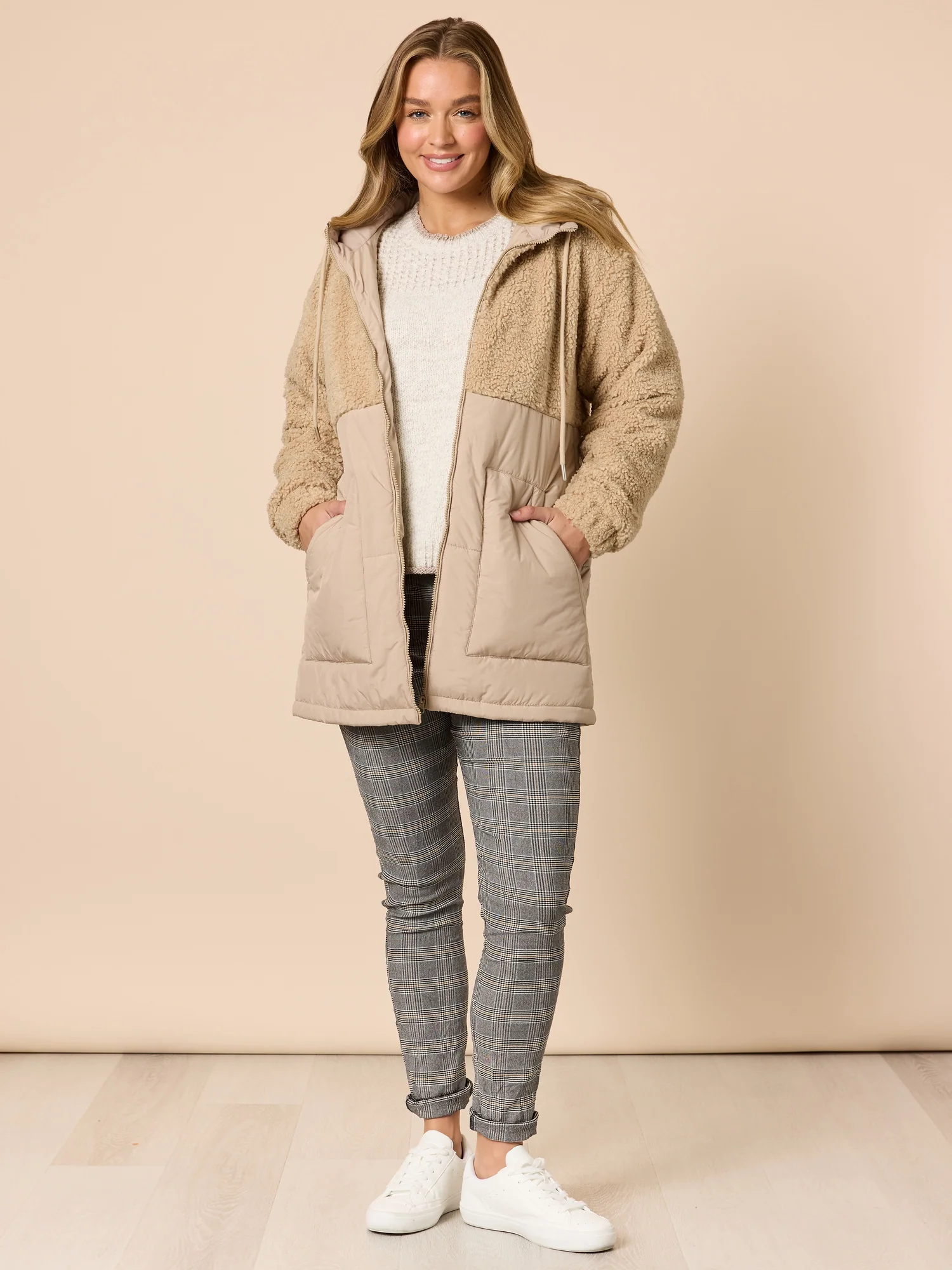 Chic Check Print Crushed Pant - Natural - Image 6