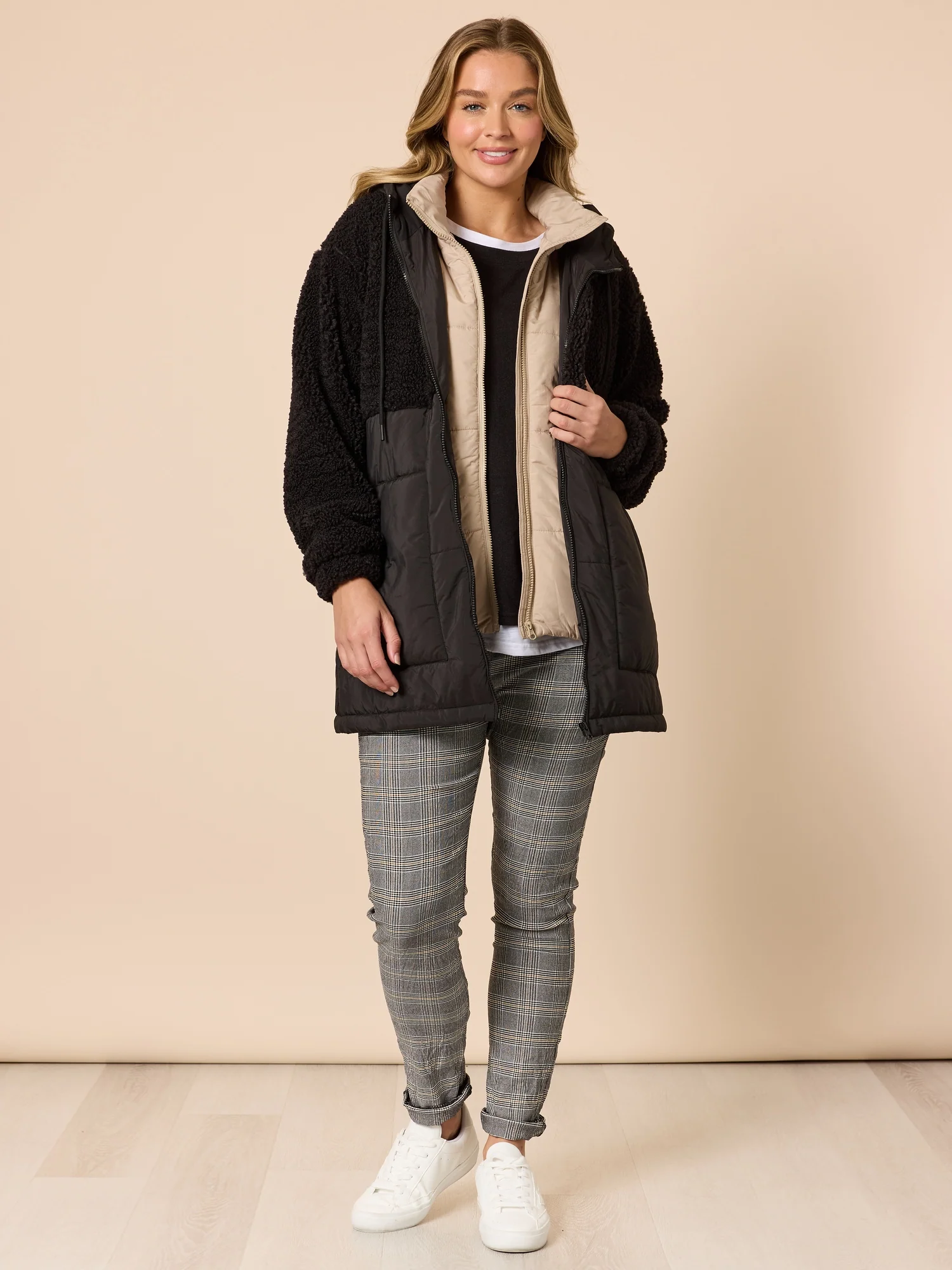 Chic Check Print Crushed Pant - Natural - Image 7