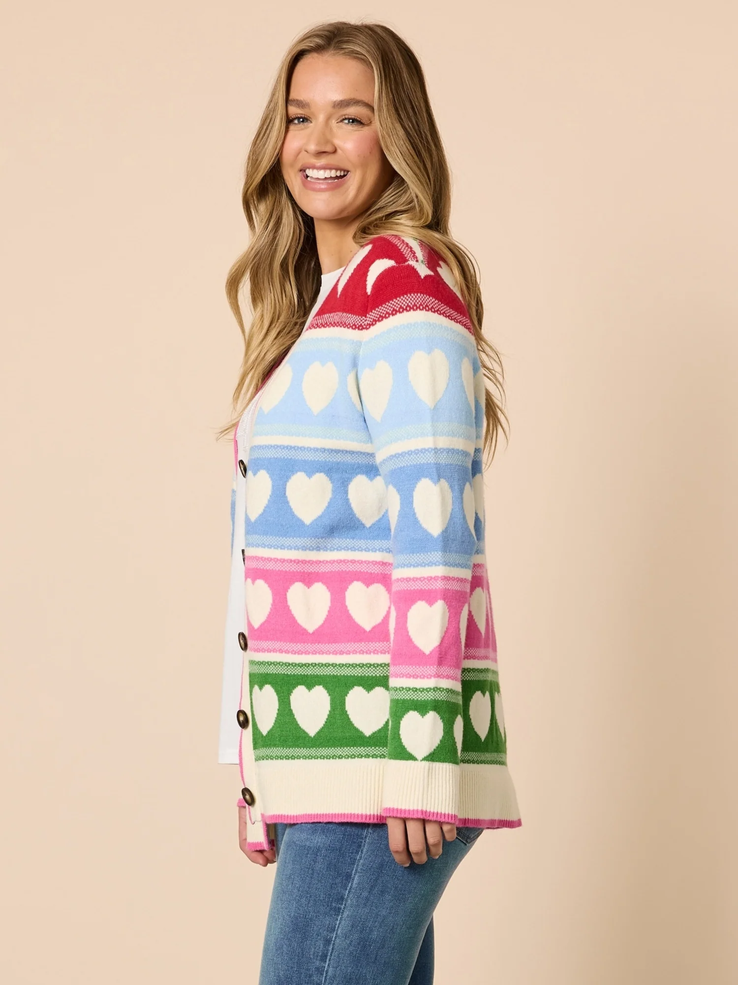 Chic Hearts Print Cardigan - Pink/Multi - Image 3