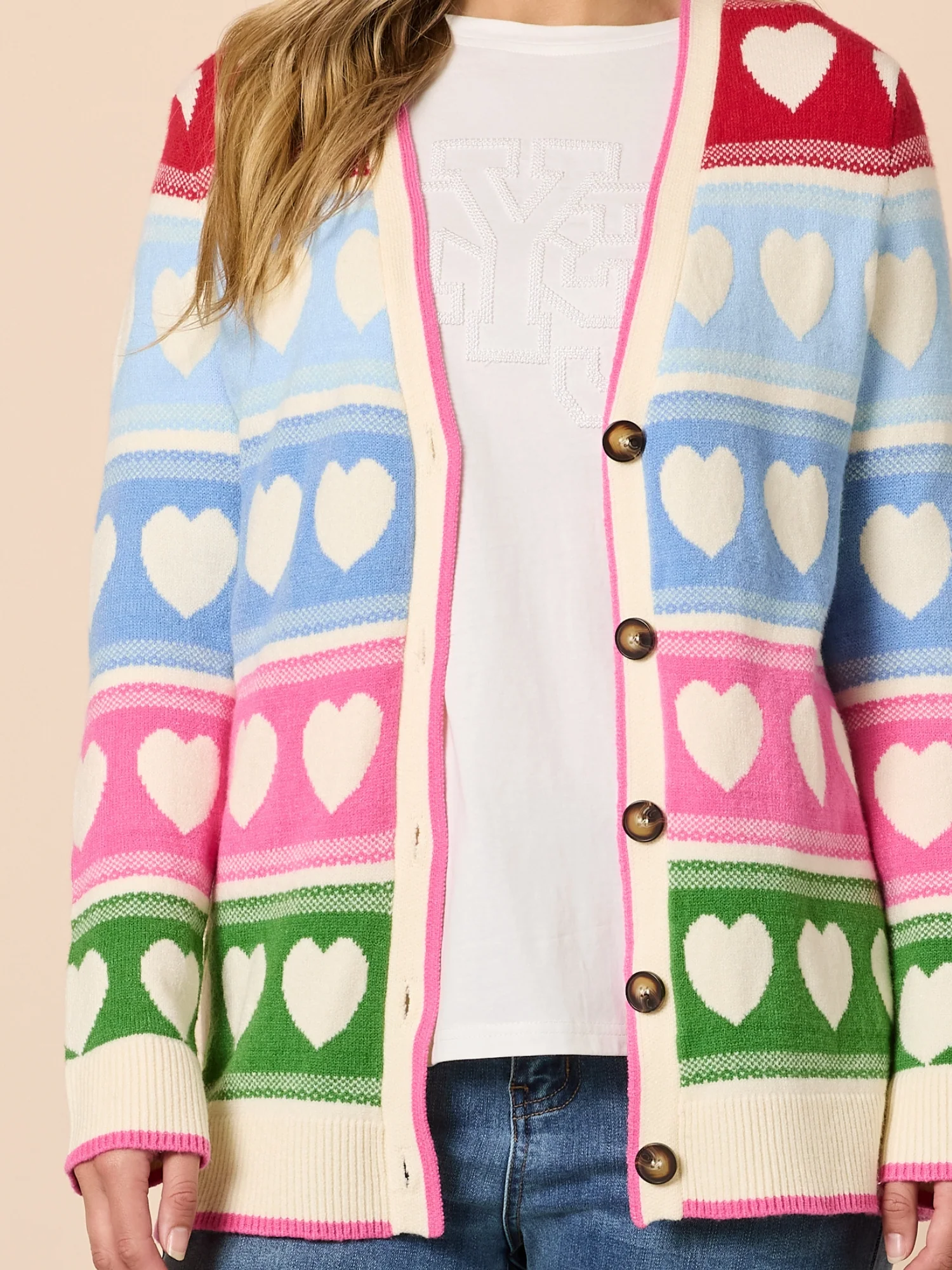 Chic Hearts Print Cardigan - Pink/Multi - Image 5