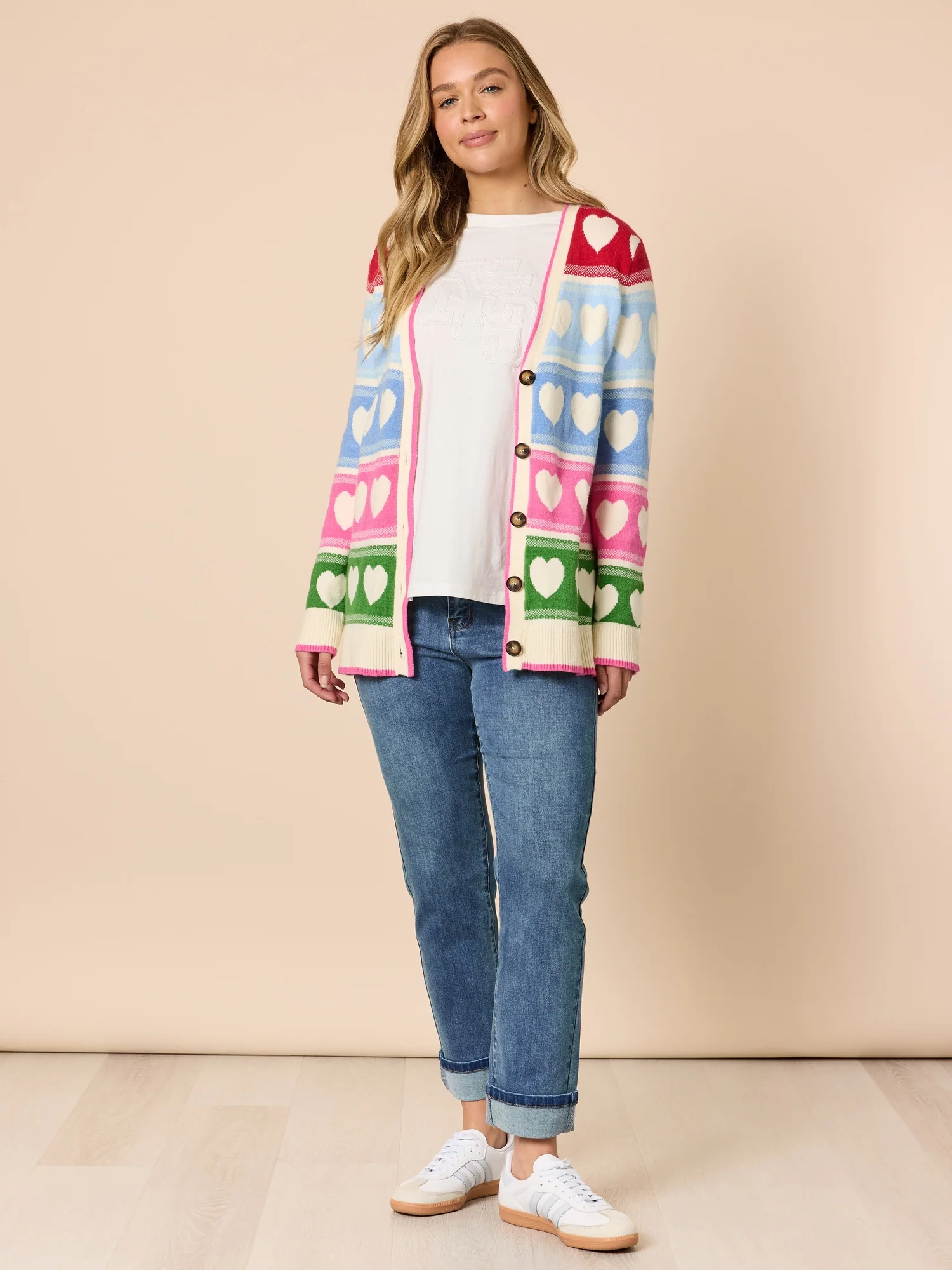 Chic Hearts Print Cardigan - Pink/Multi - Image 6