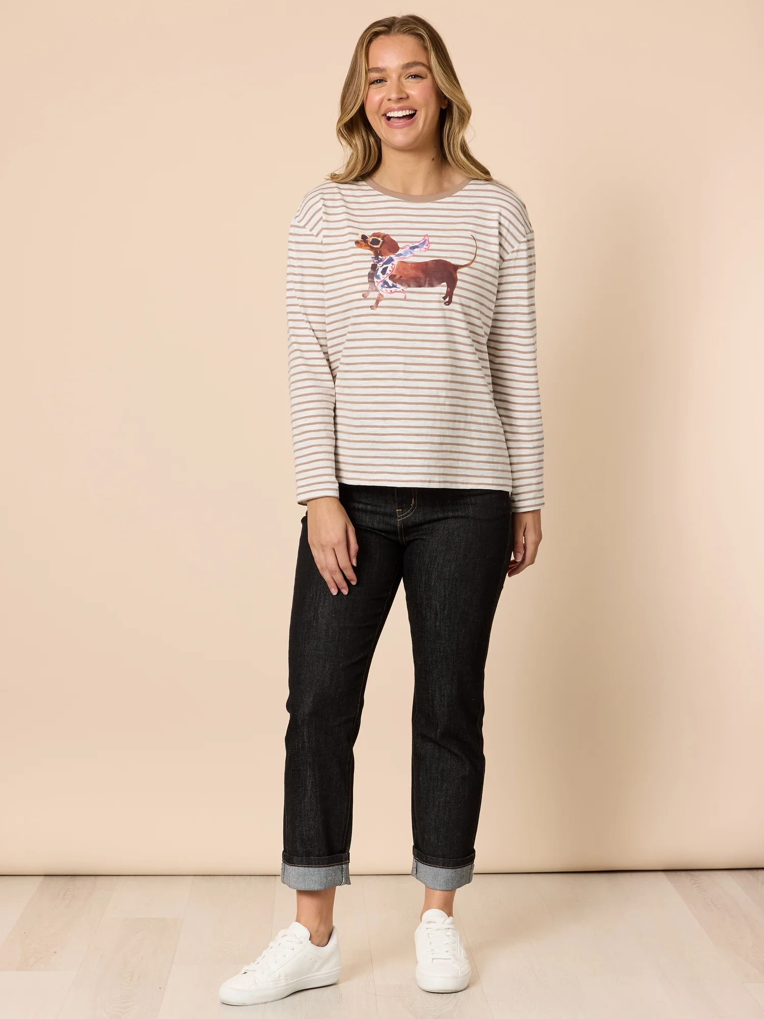 Chien Chic Stripe Print Tee - Natural - Image 2
