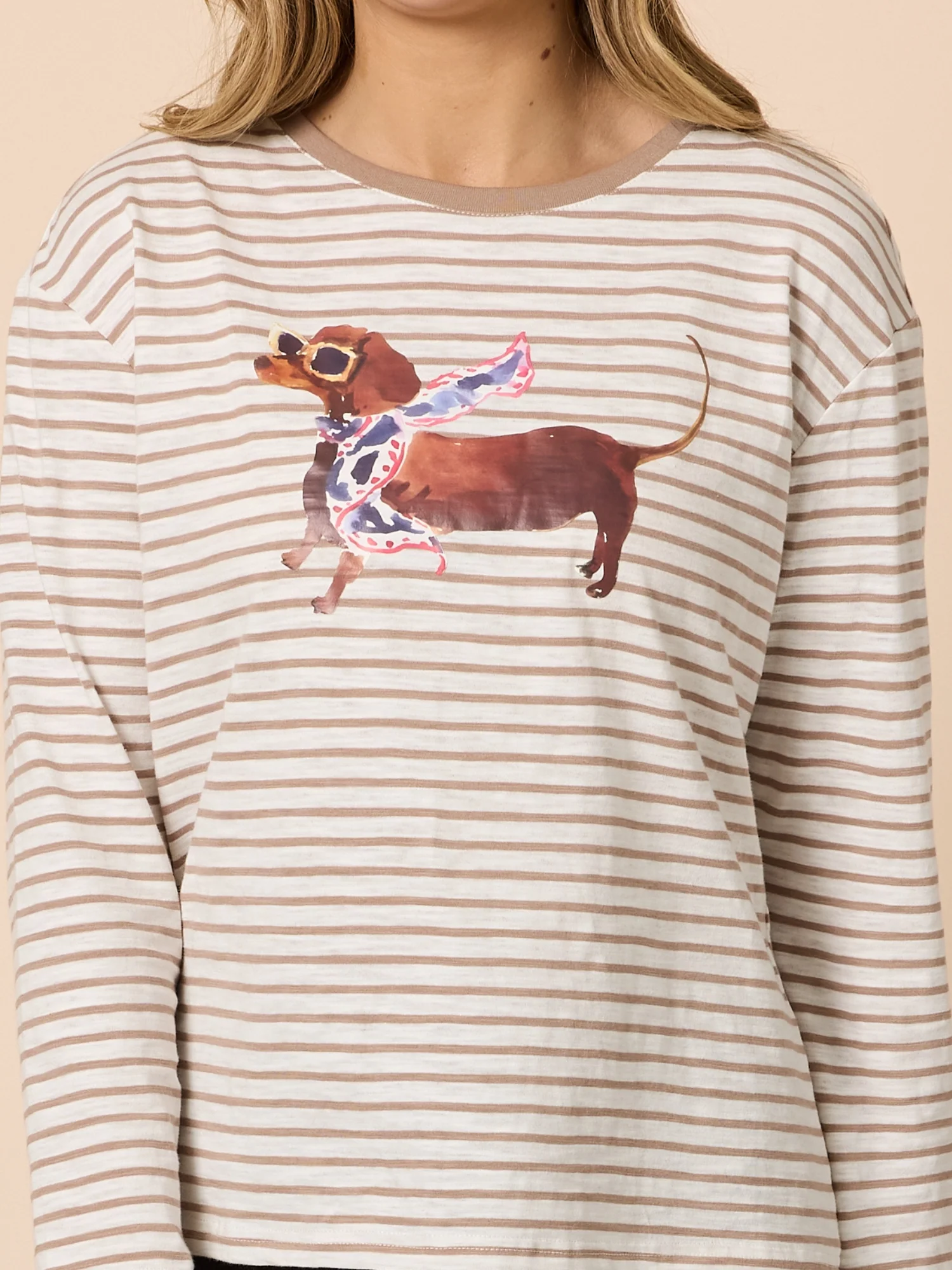 Chien Chic Stripe Print Tee - Natural - Image 5