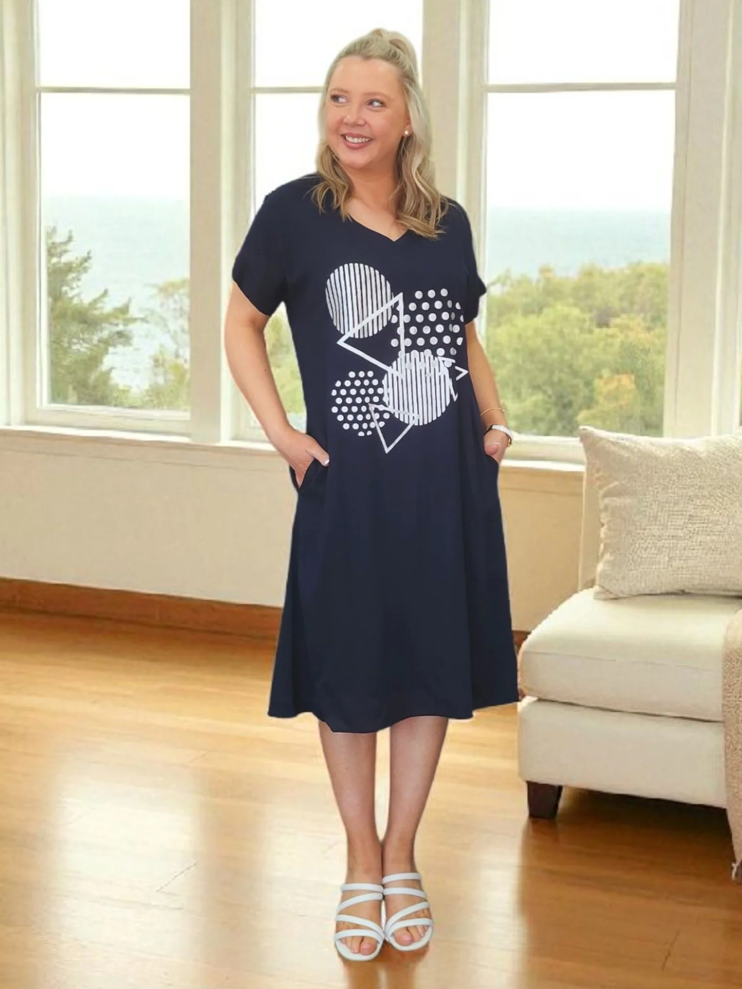 Circle on Circle Dress - Navy - Image 4