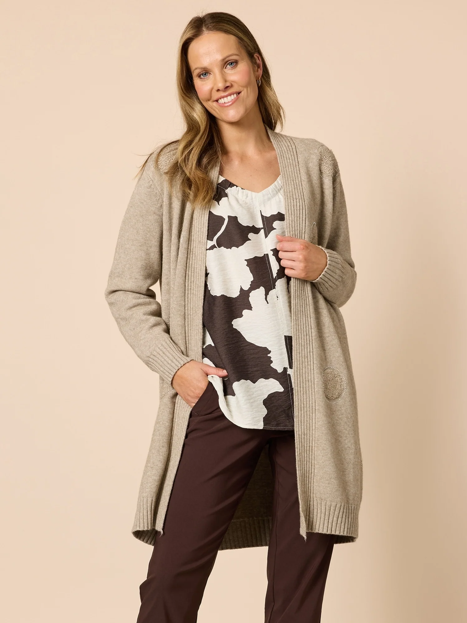 Cirque Diamante Spot Longline Cardigan - Latte