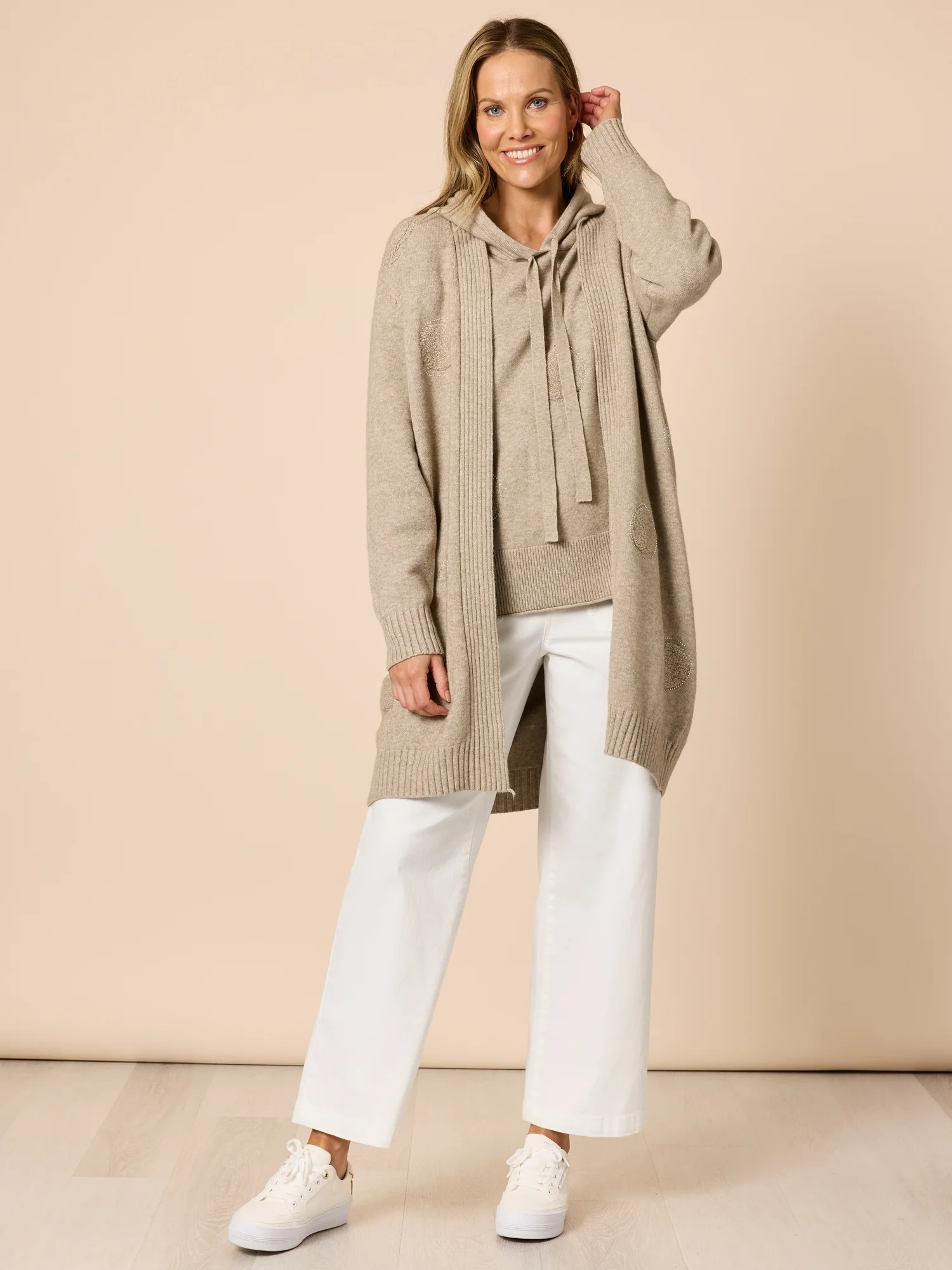 Cirque Diamante Spot Longline Cardigan - Latte - Image 2