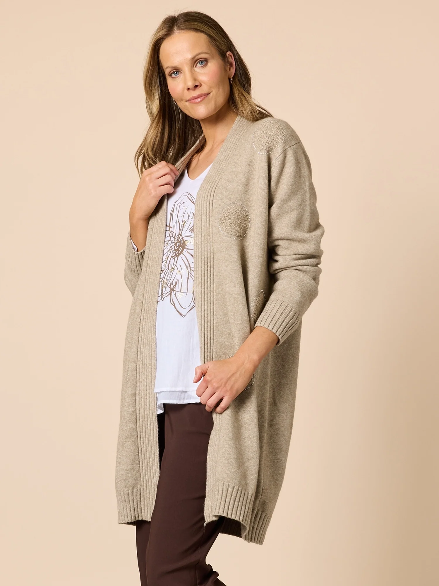 Cirque Diamante Spot Longline Cardigan - Latte - Image 3