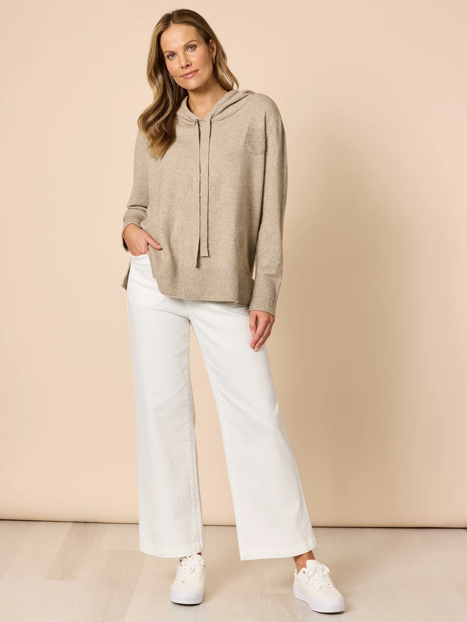 Cirque Hooded Spot Diamante Knit - Latte - Image 2