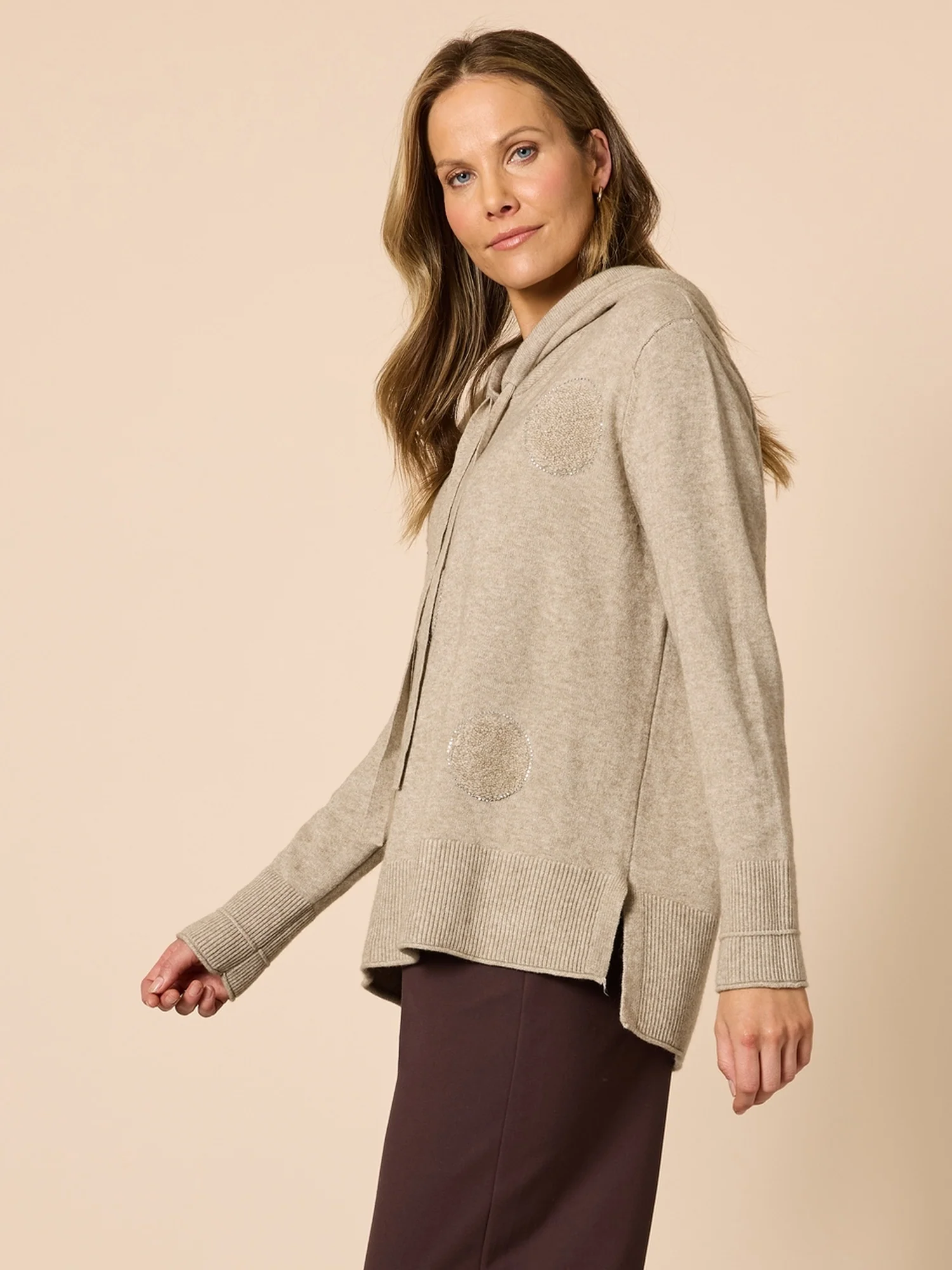 Cirque Hooded Spot Diamante Knit - Latte - Image 3