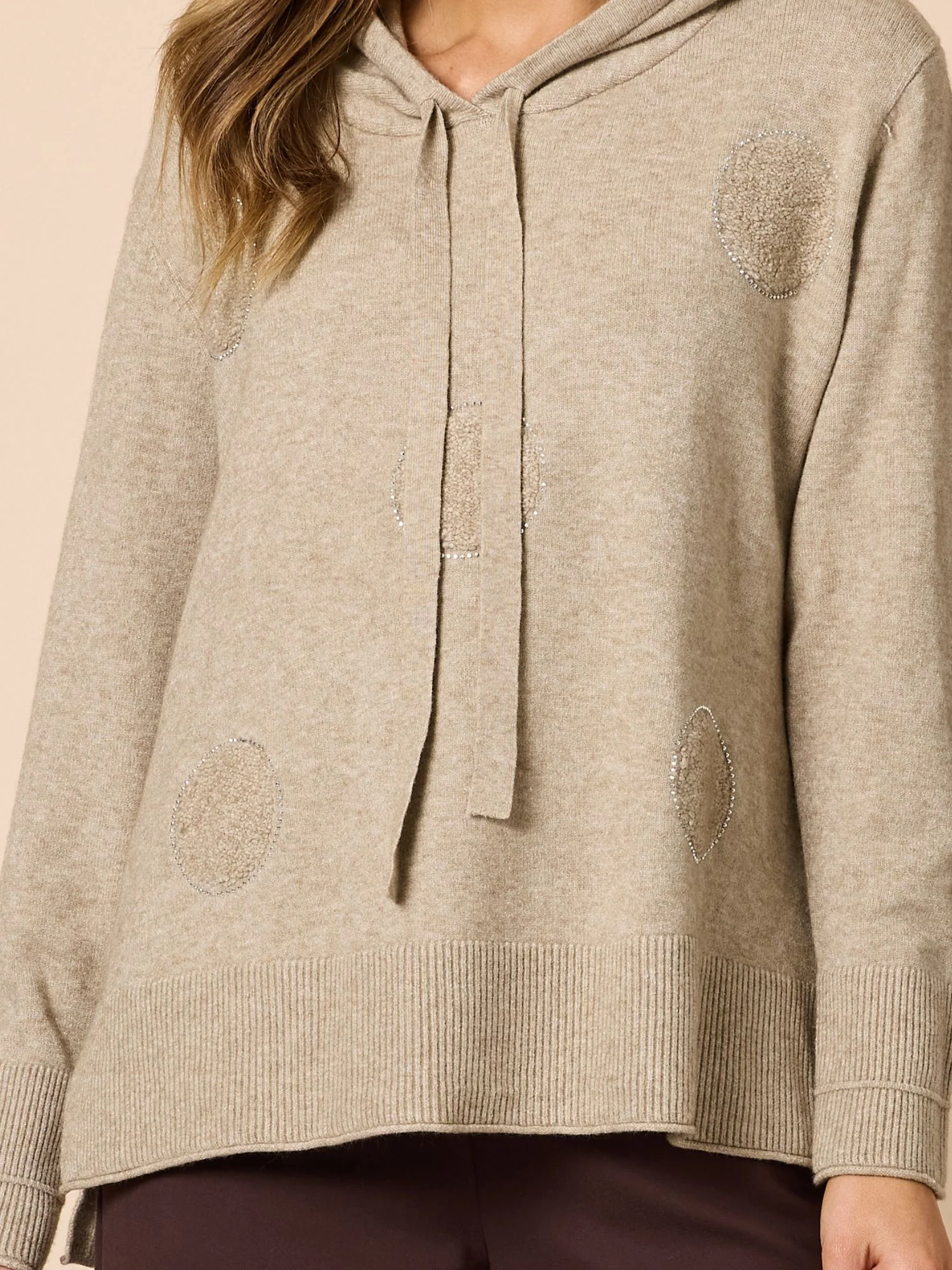 Cirque Hooded Spot Diamante Knit - Latte - Image 5