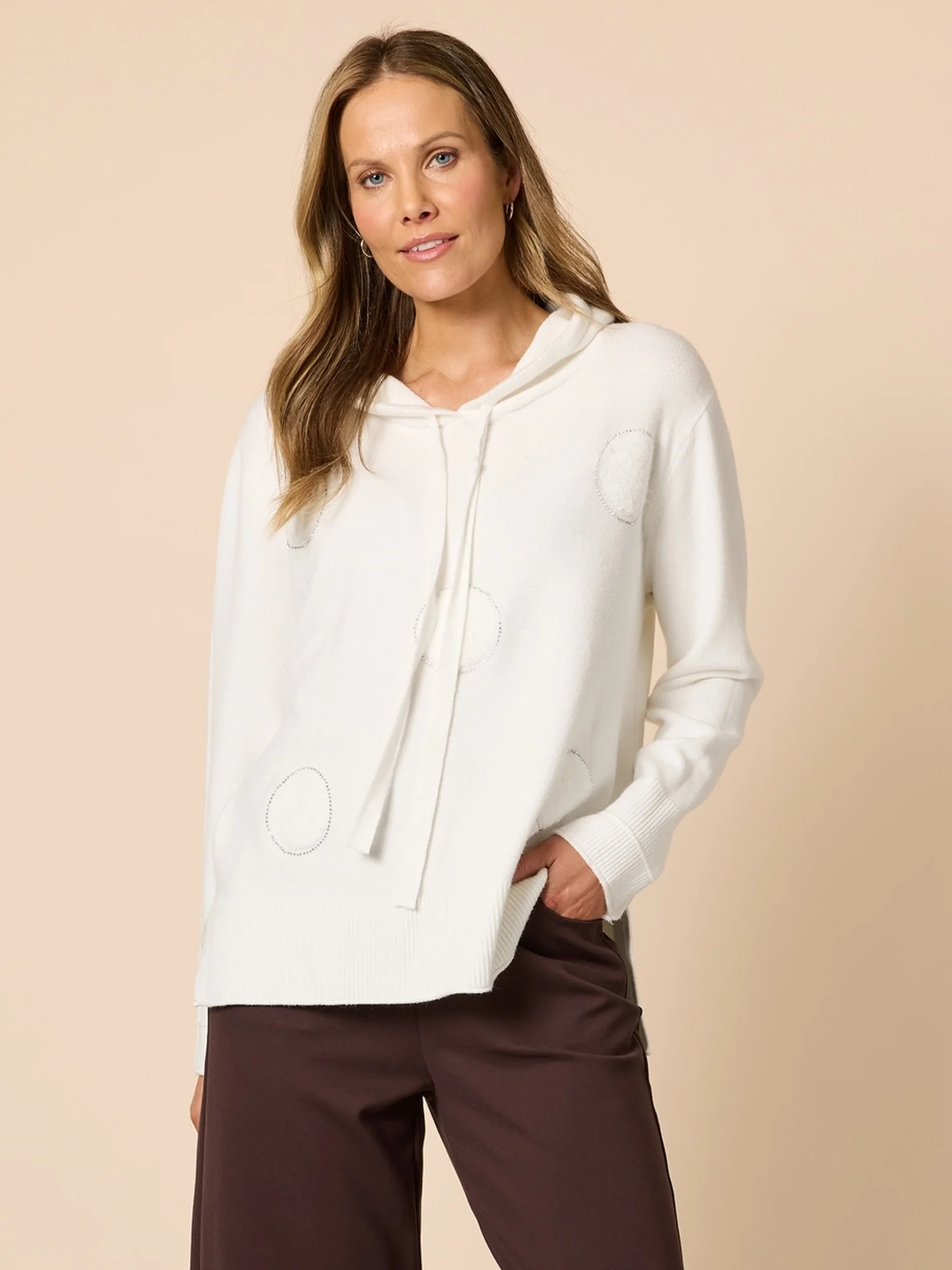 Cirque Hooded Spot Diamante Knit - Winter White