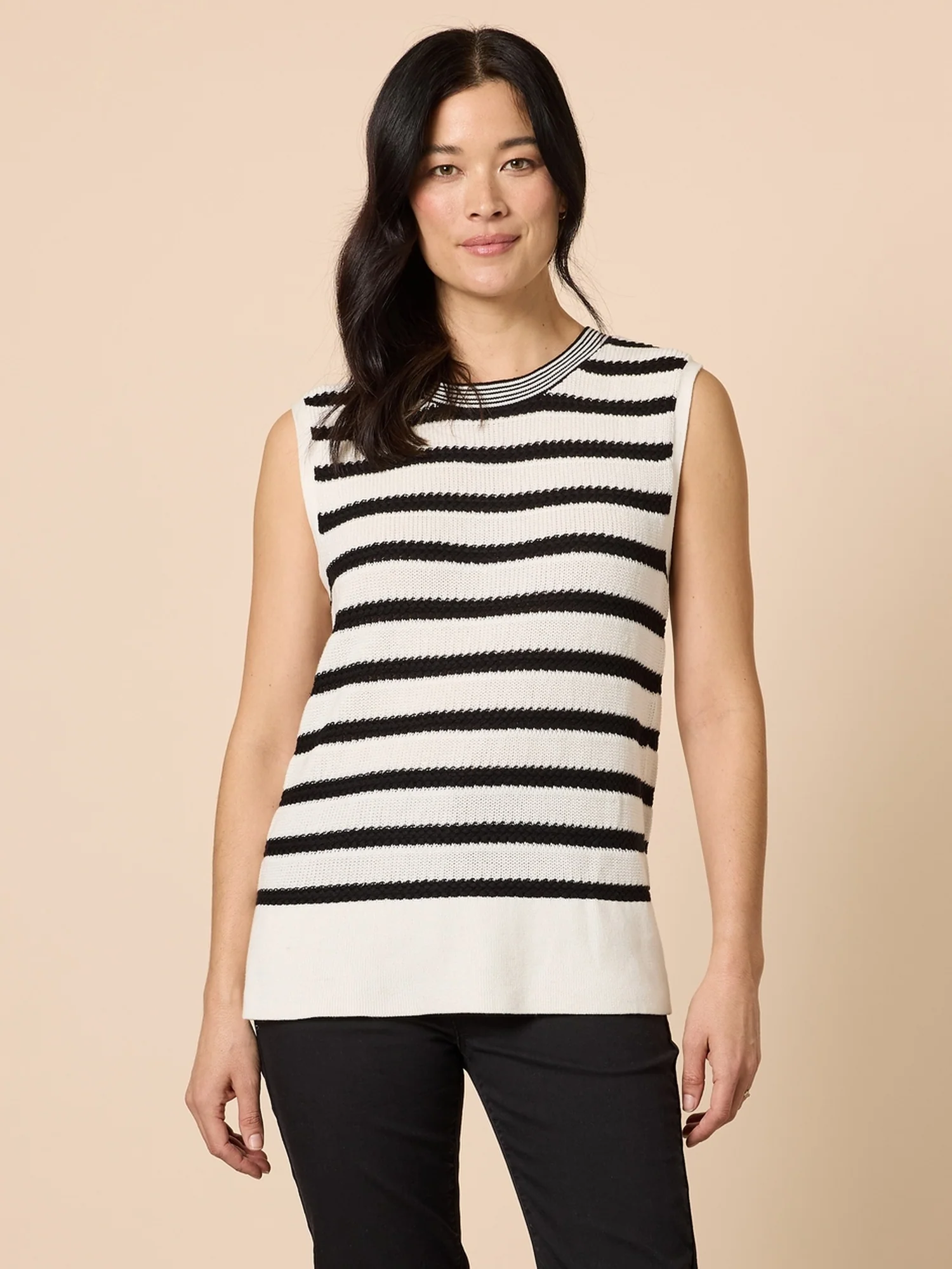 City Stripe Sleeveless Knit - Ivory/Black
