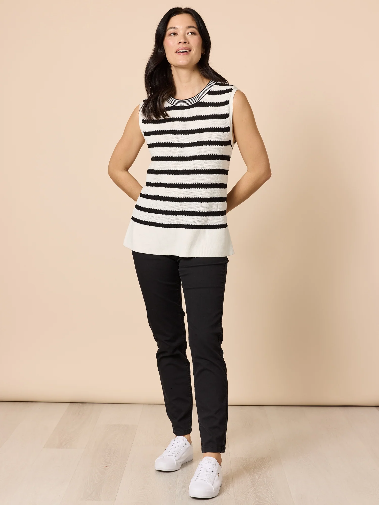 City Stripe Sleeveless Knit - Ivory/Black - Image 2