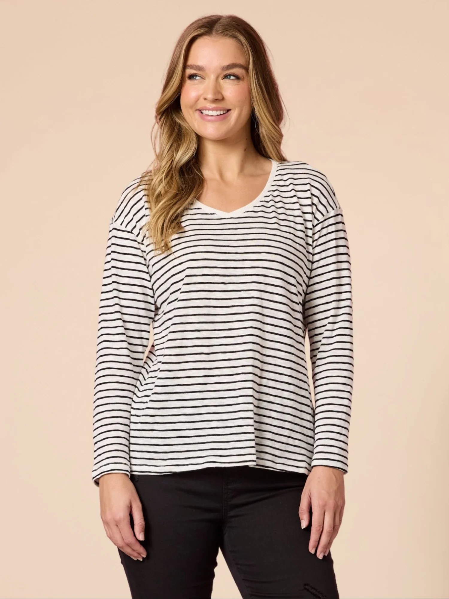 City Stripe Long Sleeve Tee - Black/Ivory