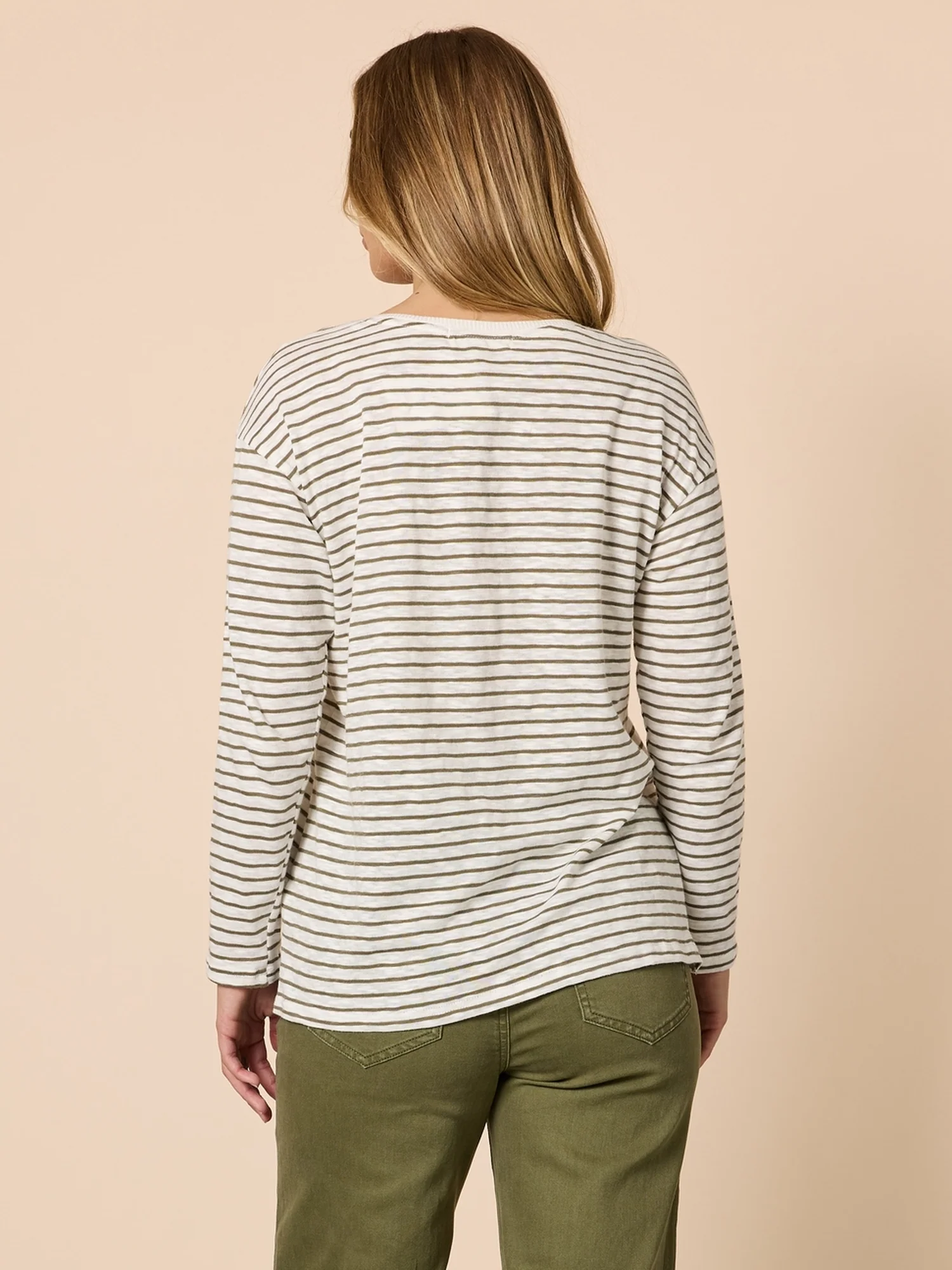City Stripe Long Sleeve Tee - Khaki Ivory - Image 4