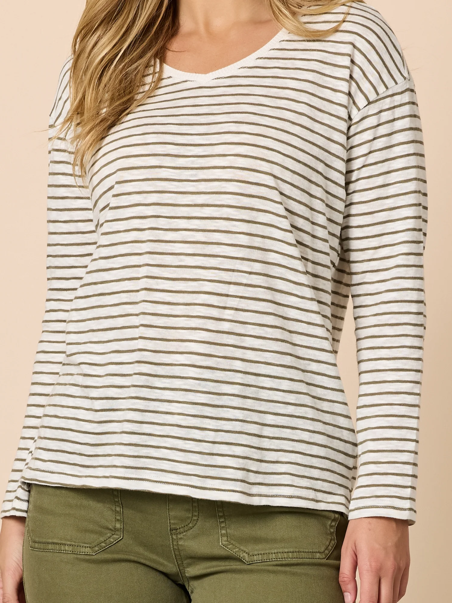 City Stripe Long Sleeve Tee - Khaki Ivory - Image 5