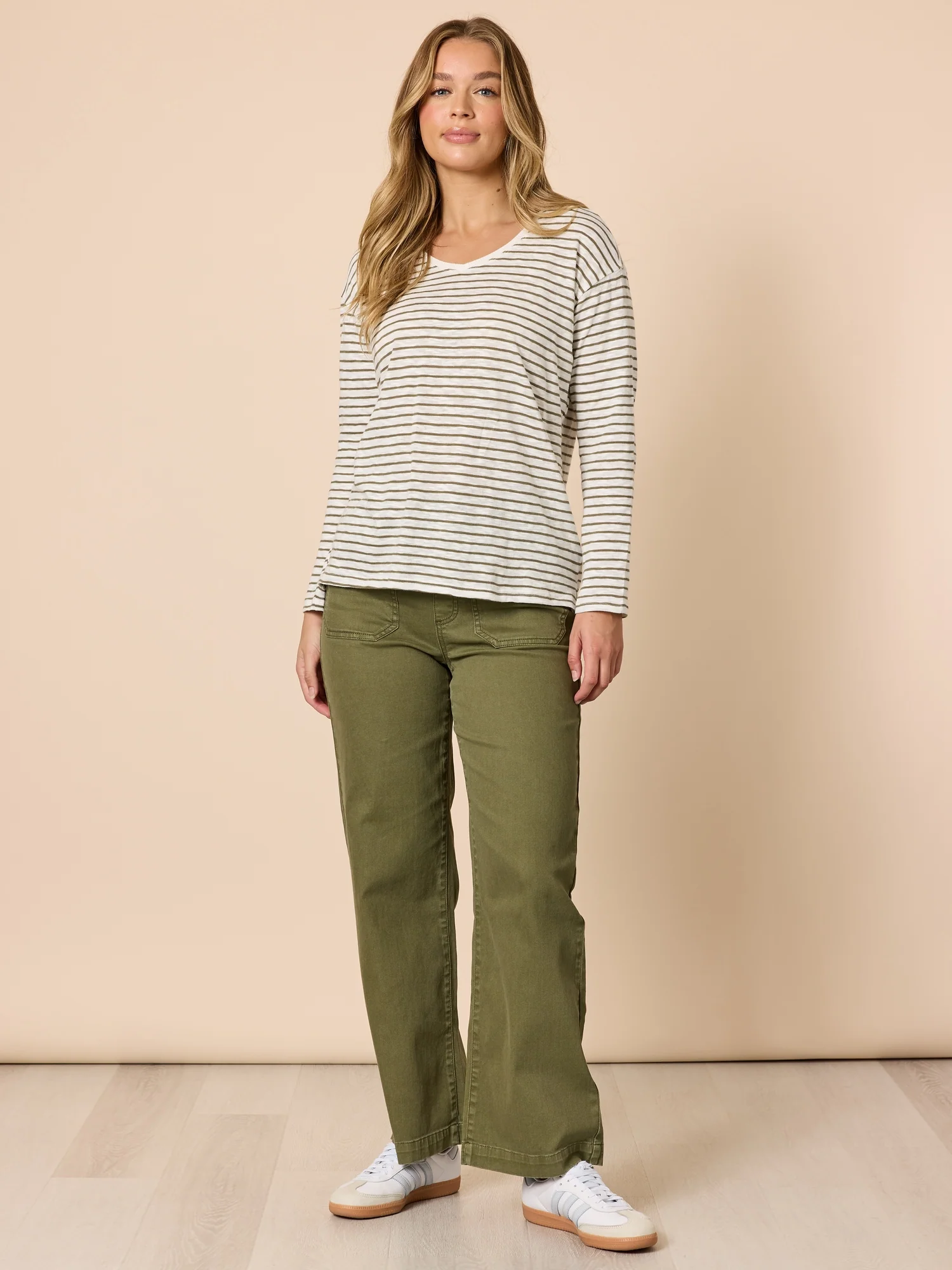 City Stripe Long Sleeve Tee - Khaki Ivory - Image 6
