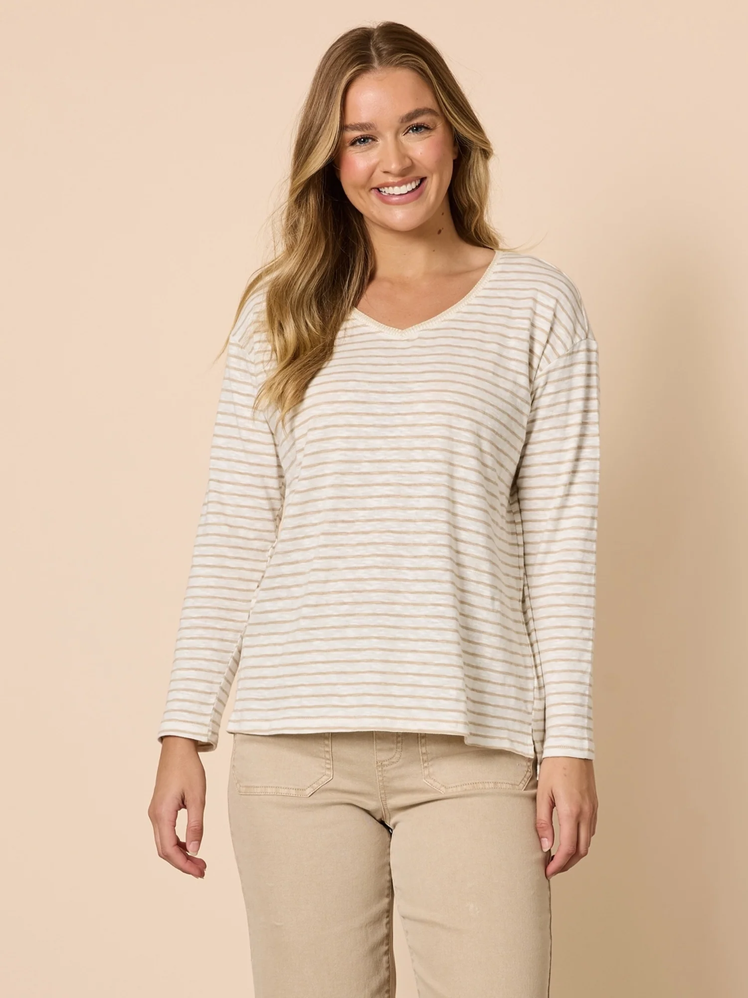 City Stripe Long Sleeve Tee - Natural Ivory